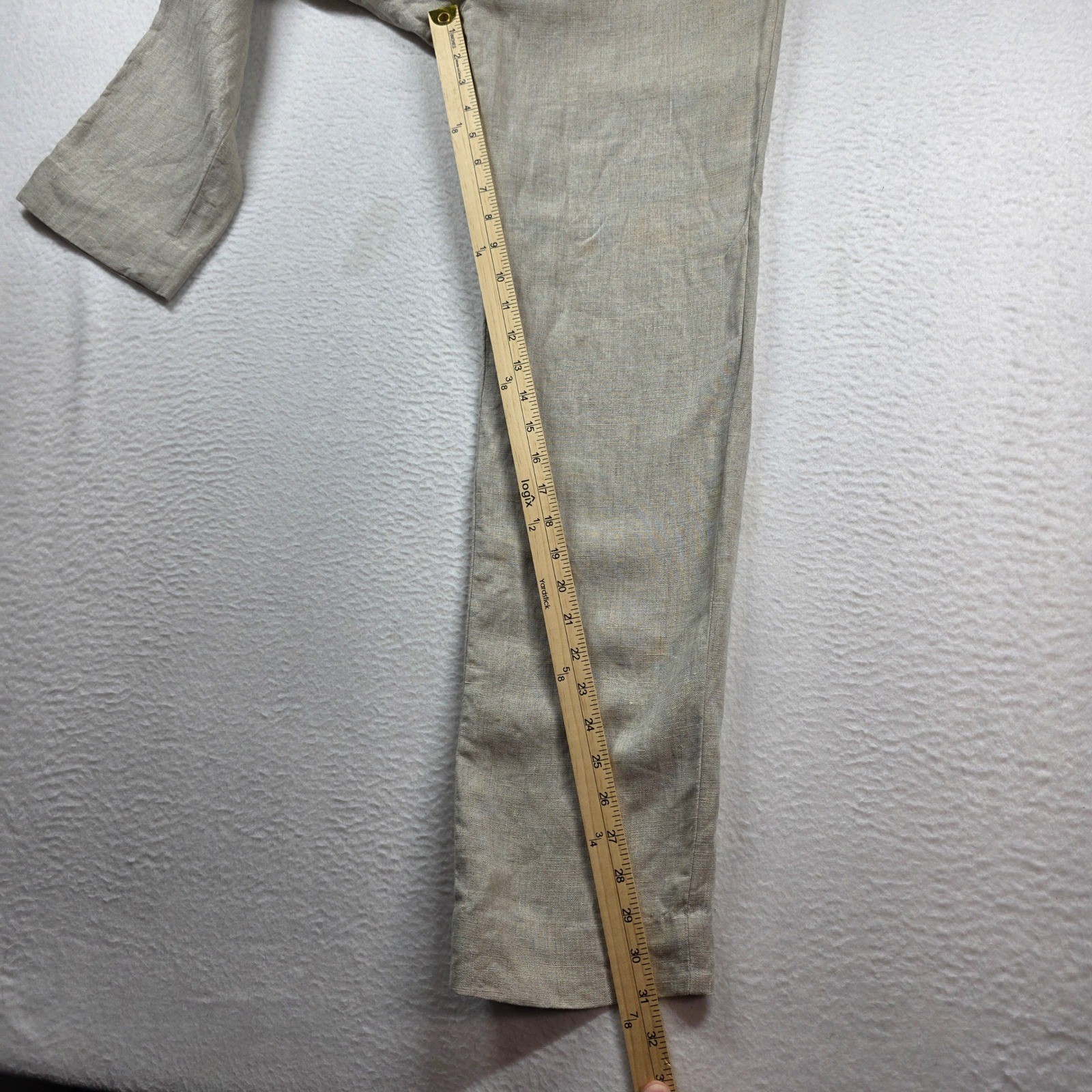 Bespoke StudioSuits Trousers Men 33×31 Beige Linen Handcrafted Flat Front