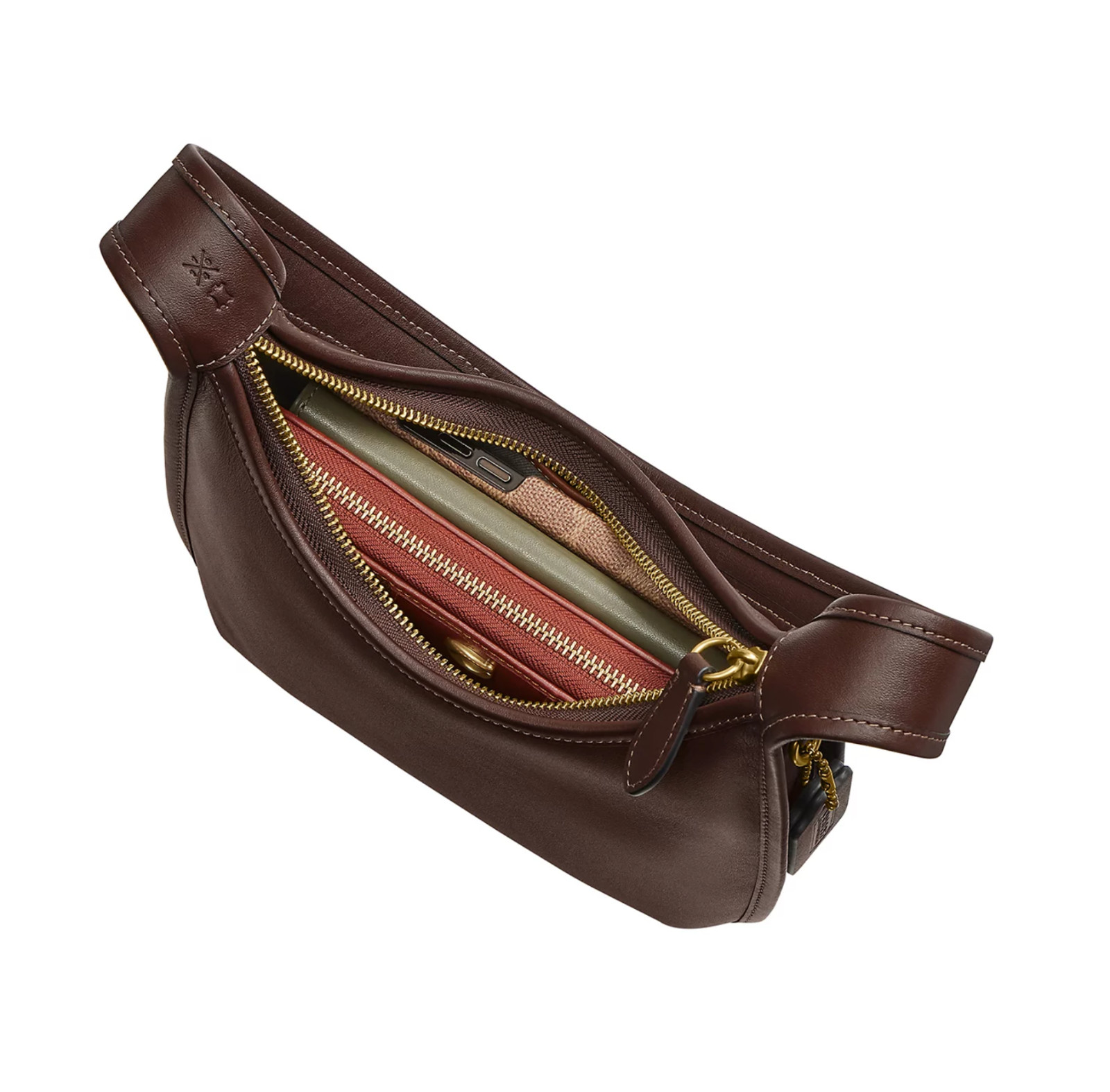 Coach ORIGINALS 90s Ergo Design Maple Glovetanned Leather Shoulder CURVE ZIP BAG