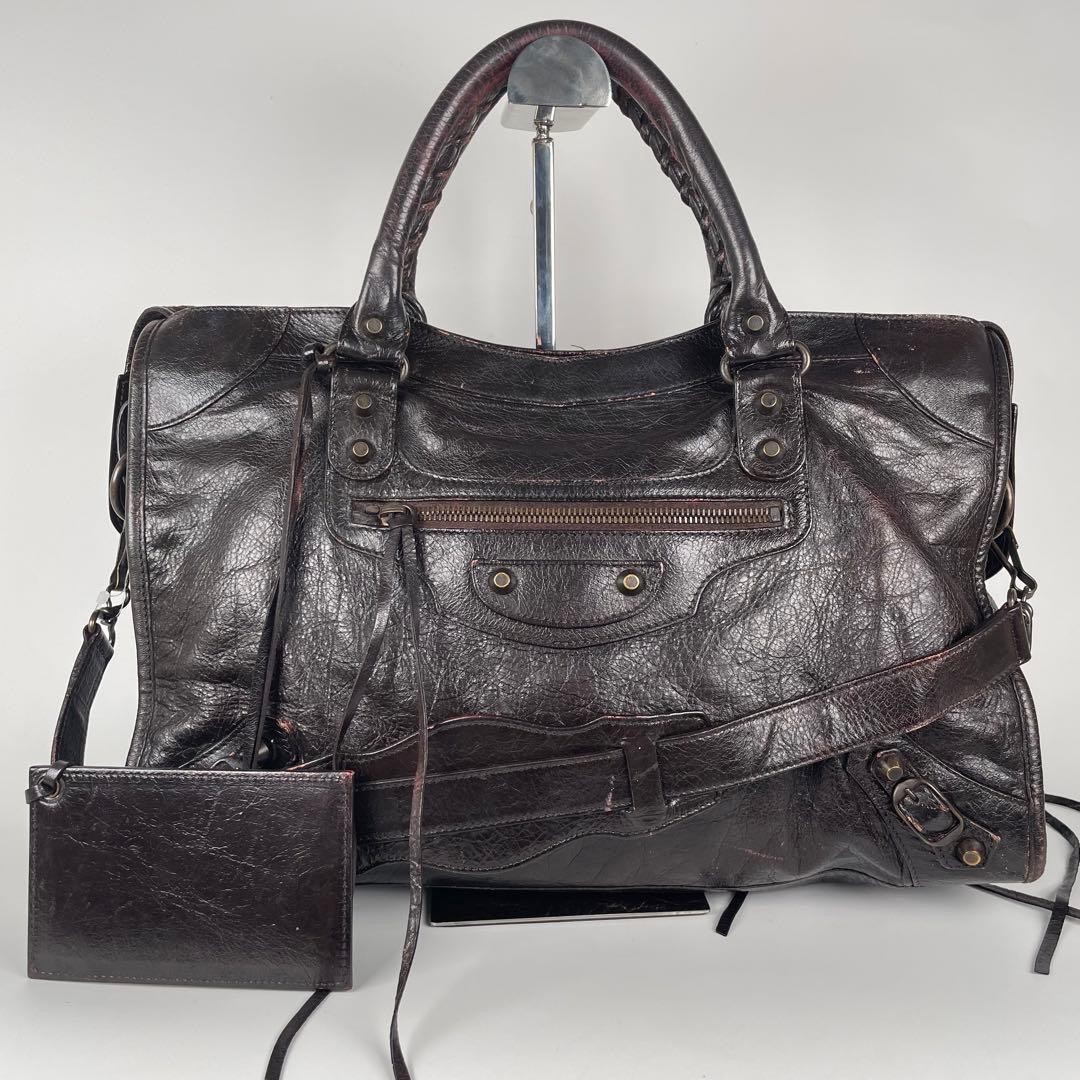 Balenciaga 2Way Leather Handbag Shoulder Bag Brown size 14.2×9.8×5.5 inches