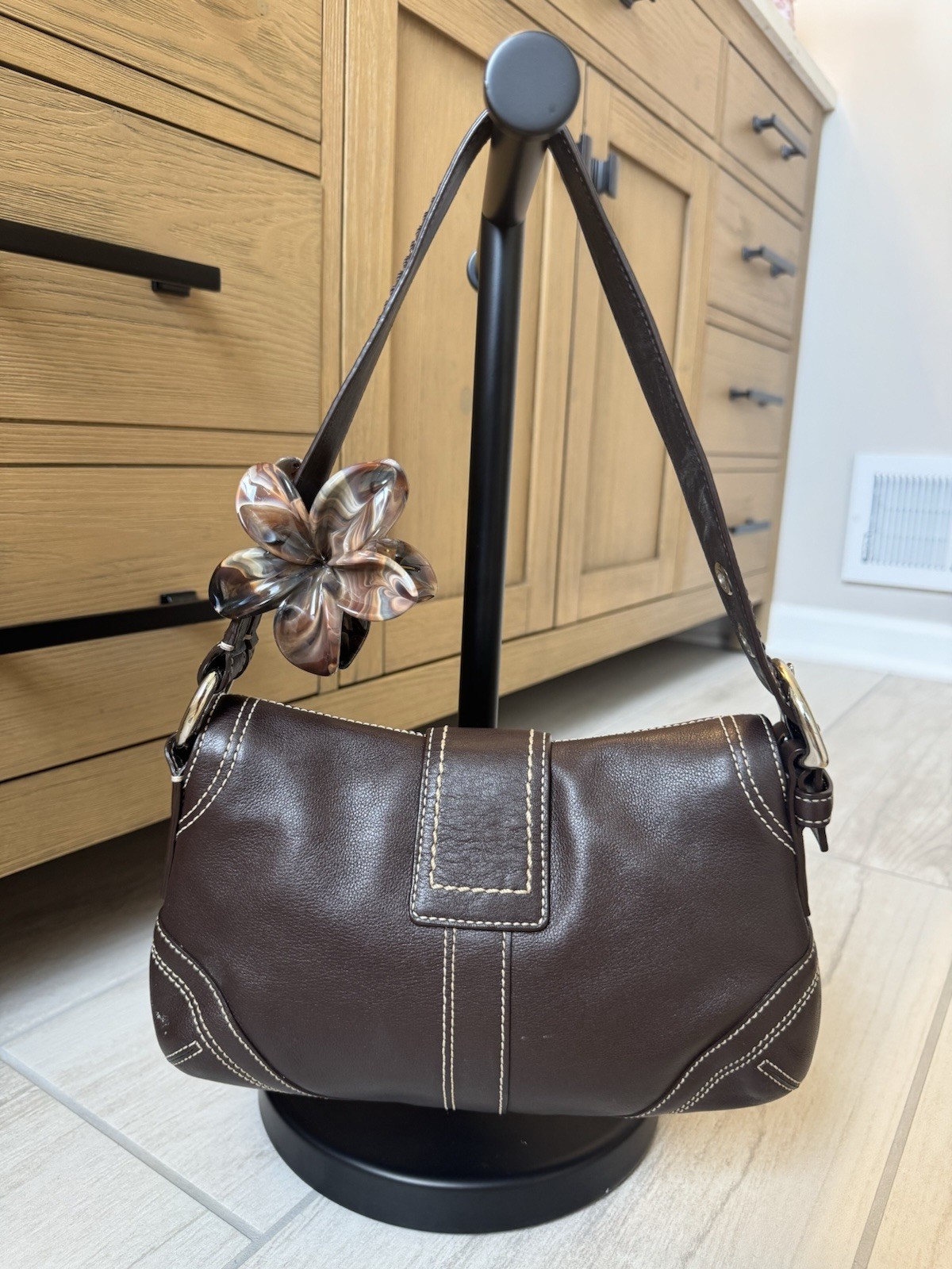 Coach Brown Soho Small Shoulder Bag Buckle Flap Magnetic, Silver