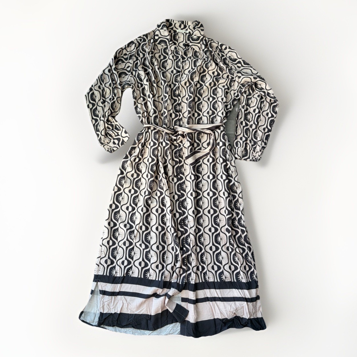 Label Of Love Rebel Twill Maxi Dress Gray Cream Geo Print Shirt Dress Size L