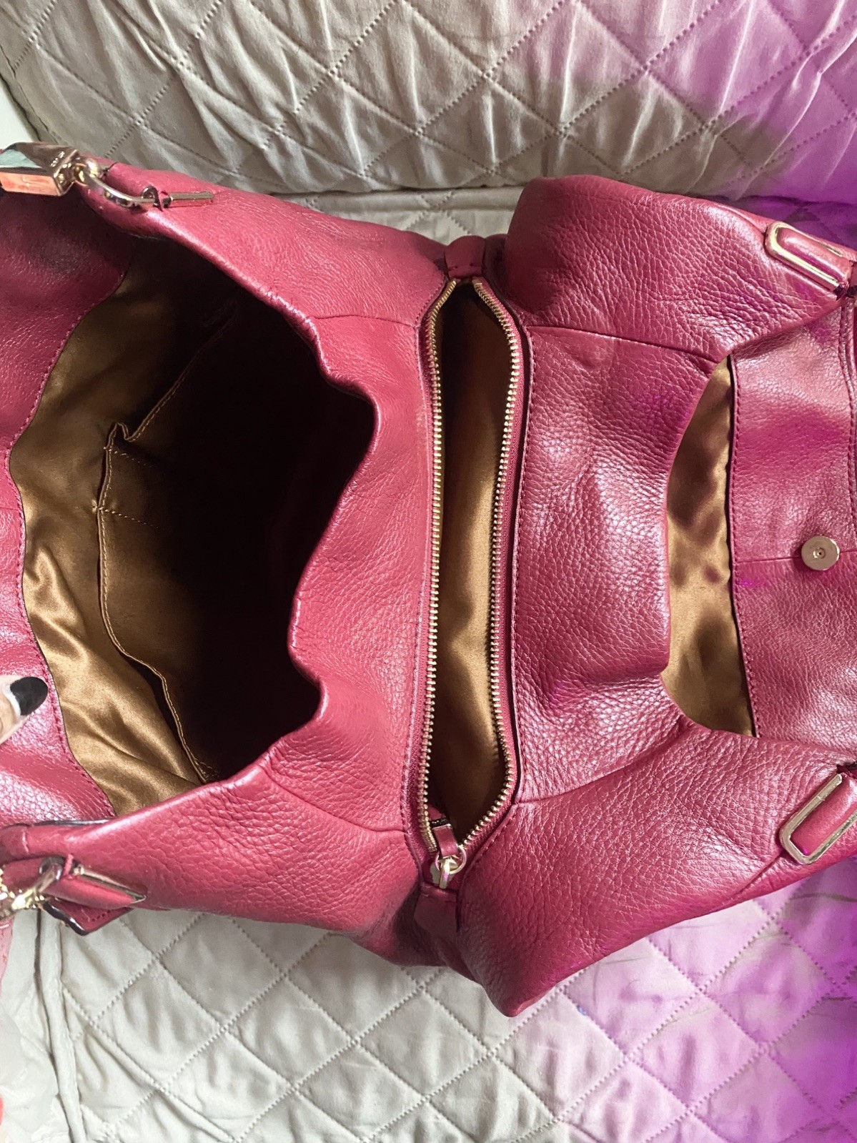 Coach Madison Phoebe Shoulder Bag in Cherry Red Pebble Leather has 3 sections