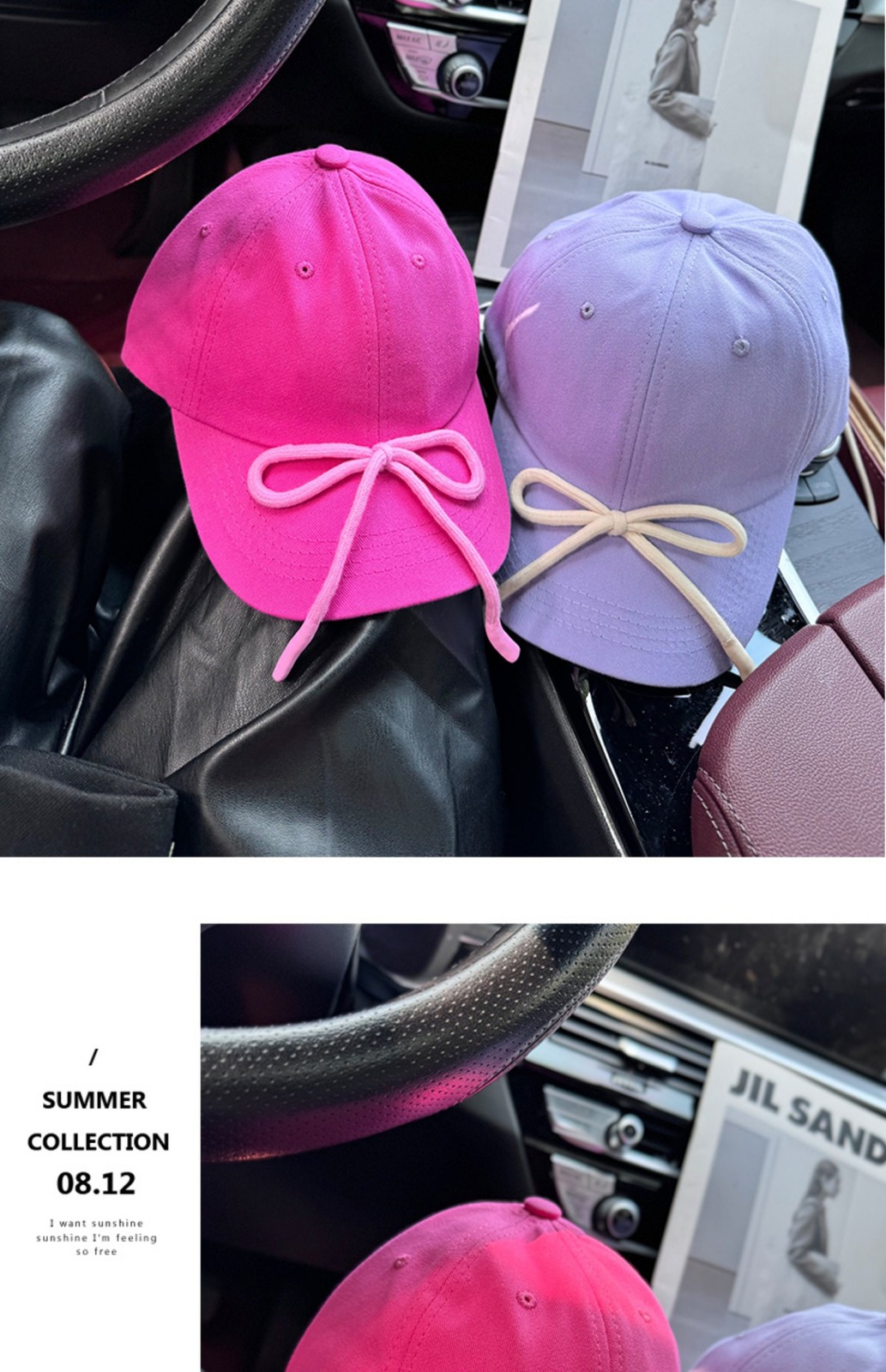 Cute Coquette Bow Baseball Cap Balletcore Soft Girl Pastel Pink Sun Hat