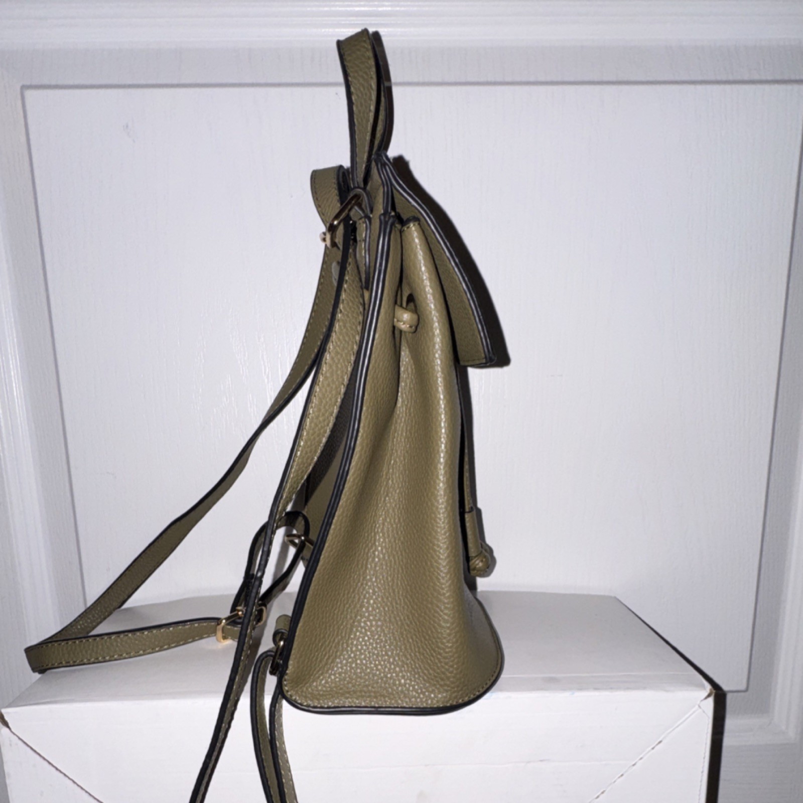 UNUSED!! Olive Green Backpack with Drawstring, Turn Lock & Adjustable Strap
