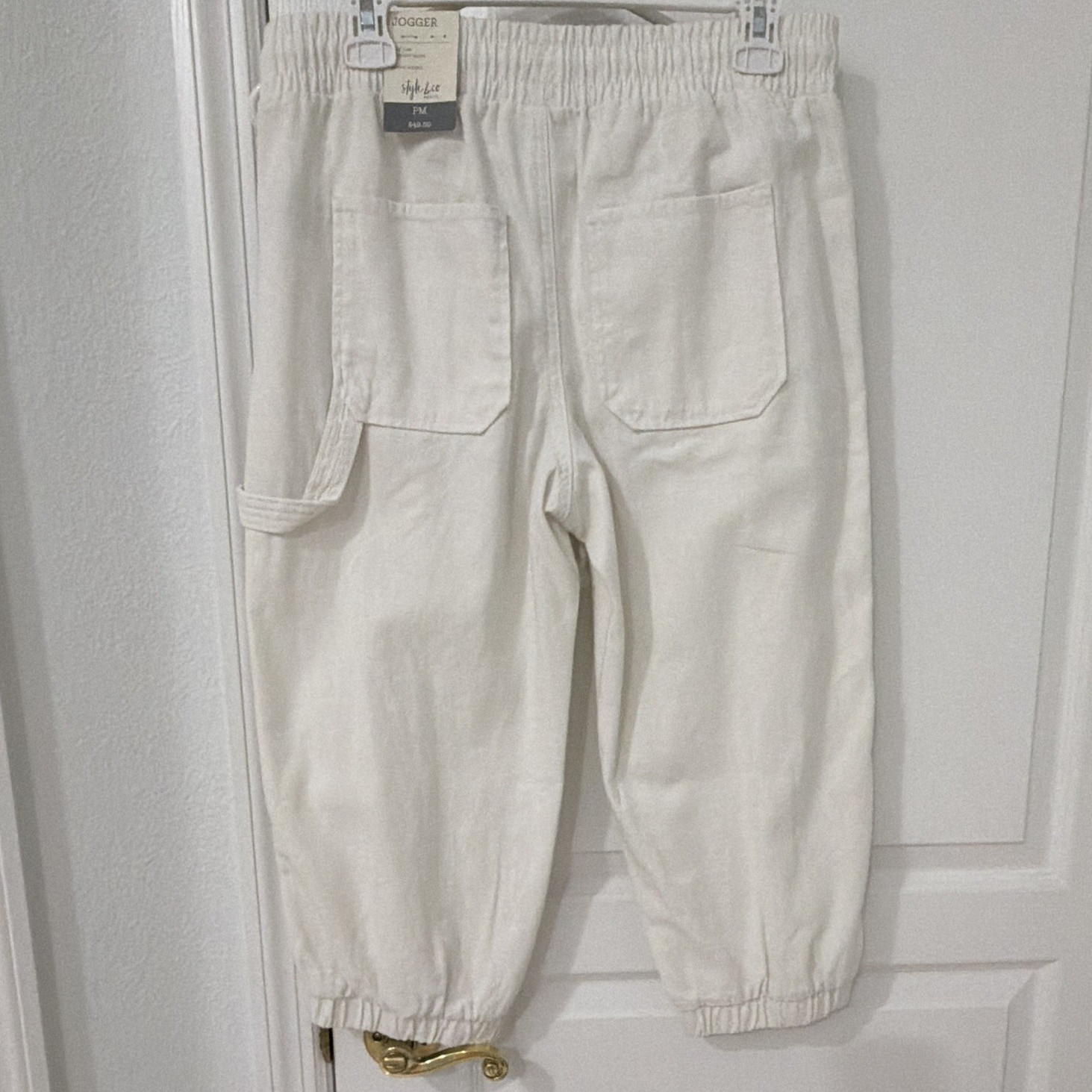 Style & Co Women’s Petite Jogger Pants White PM Mid Rise Drawstring Pockets