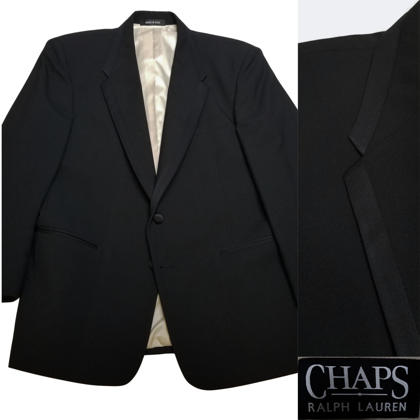Vintage 80s Ralph Lauren Chaps Dinner Jacket 40S Black Tuxedo Jacket