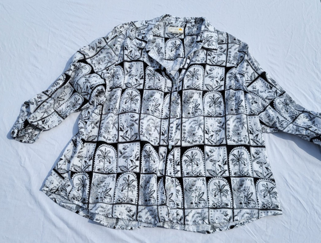 C&C California Shirt Women’s 3X Linen Floral Collared Blouse Casual Travel Beach