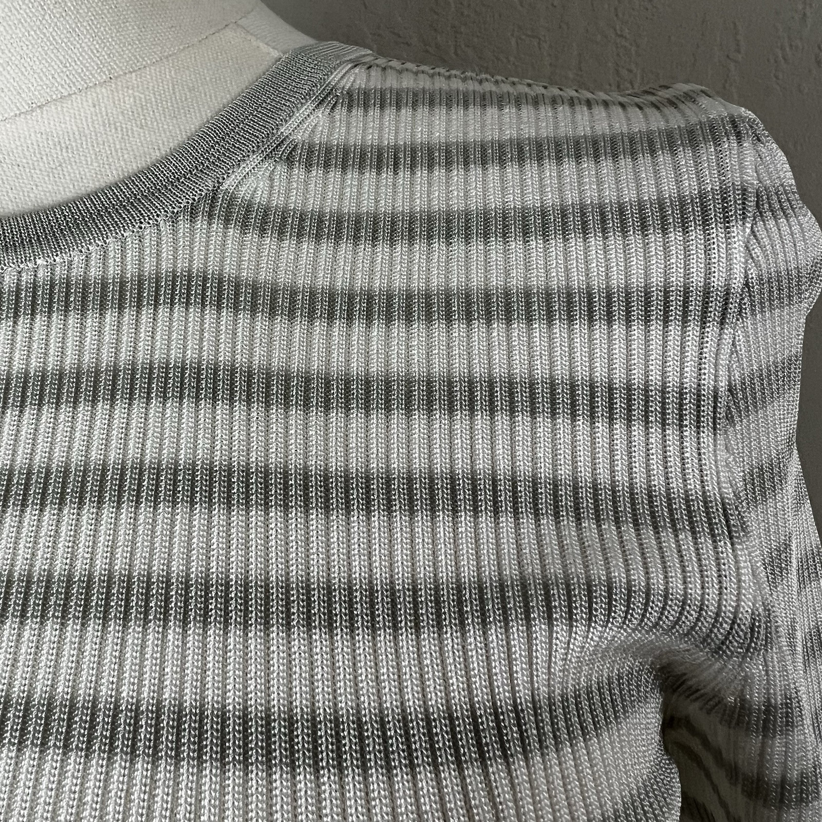 Madewell Micro-Rib Sweater Tee Monument White Gray Stripe Short Sleeve XXS NEW