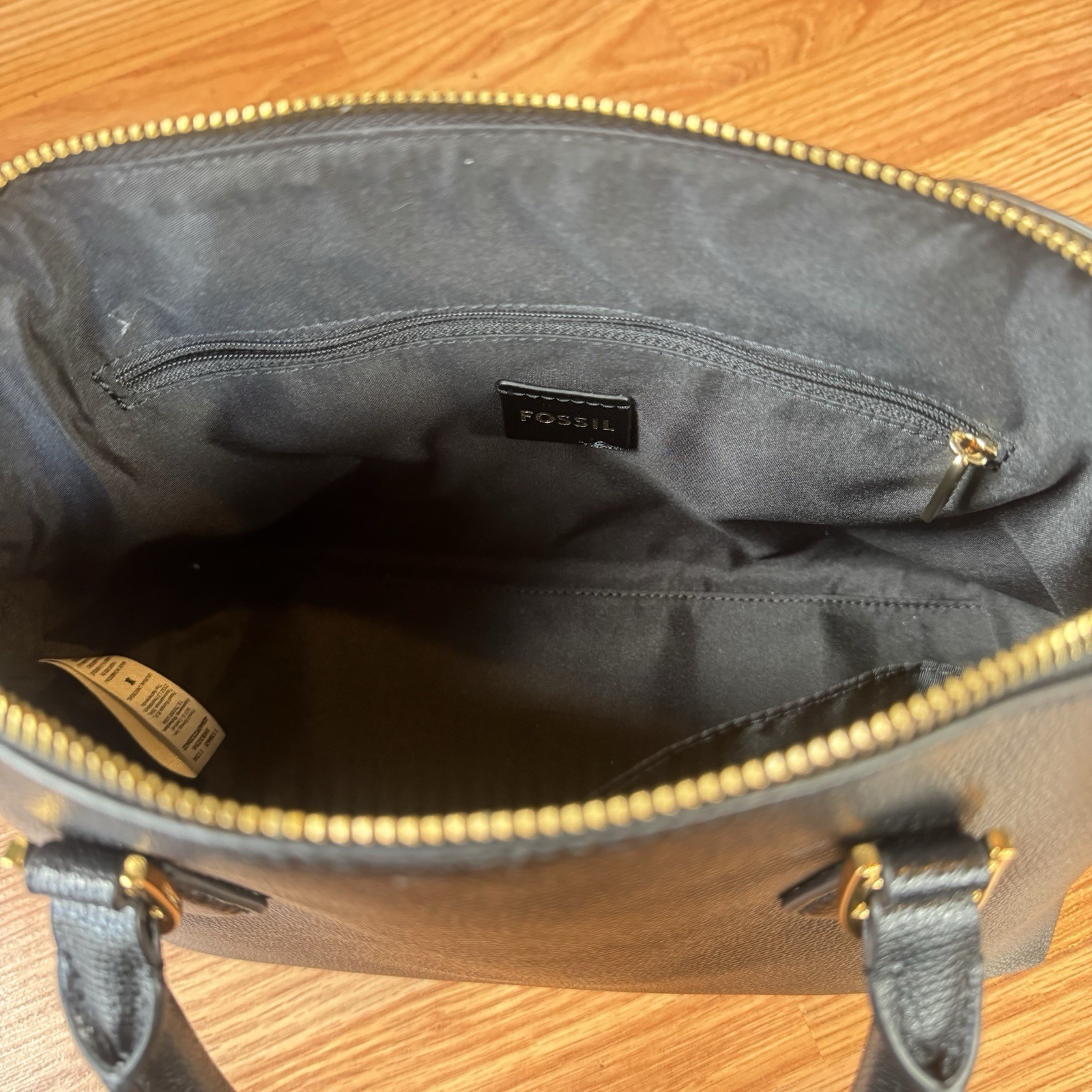 Fossil Black Bri Dome Satchel SHB3256001 Leather Purse with Gold Accents Zip