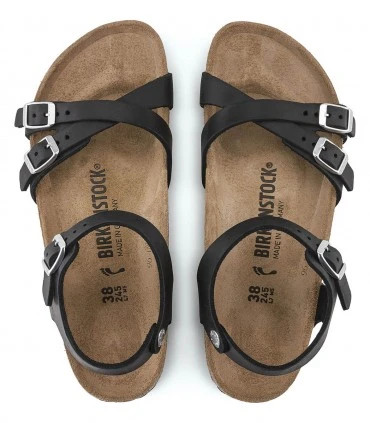 BIRKENSTOCK KUMBA BLACK WAXY LEATHER MEDIUM/NARROW WIDTH CROSSED STRAPS SANDALS