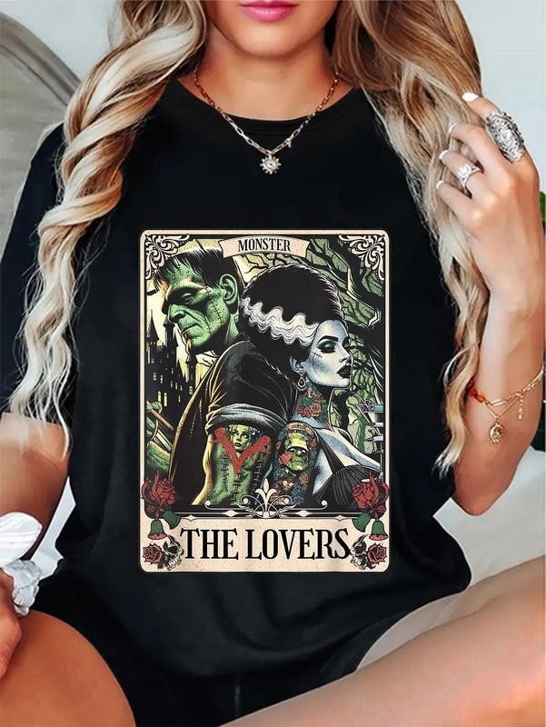 The Monster Frankenstein And Bride The Lovers Tarot Card T-Shirt