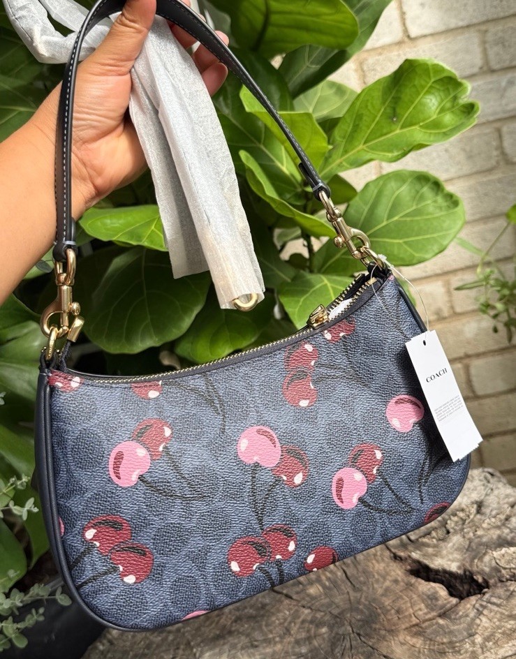 NWT Coach Teri Shoulder Bag In Signature Canvas With Cherry Print Handbag Denim