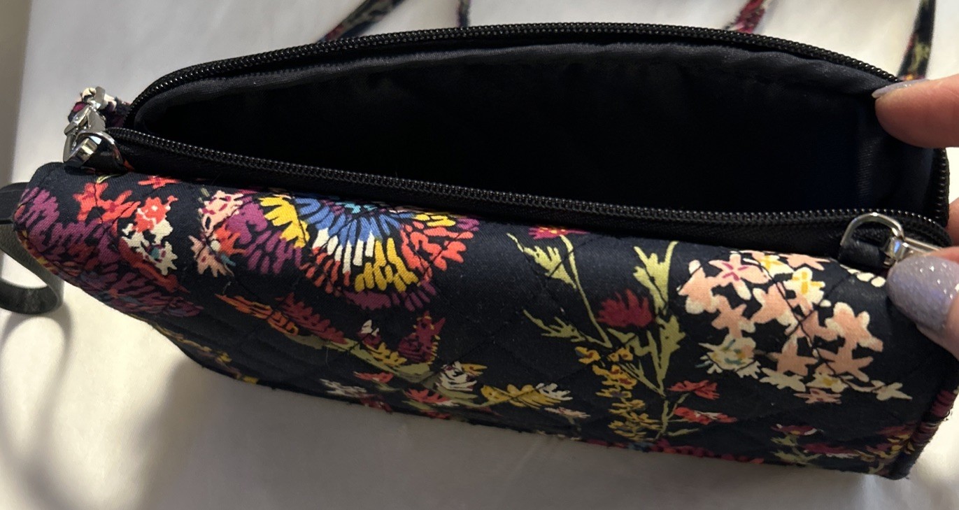 Vera Bradley Midnight Wildflowers All-In-One Crossbody Wristlet Wallet Navy Blue