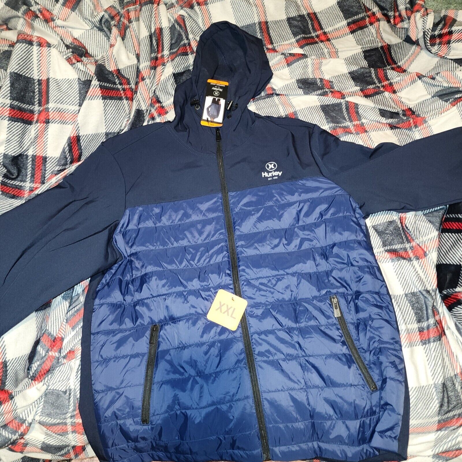 Hurley Men’s Blue Softshell Quilted Wind Resistant 3 Layer Fabric Jacket 2X XXL