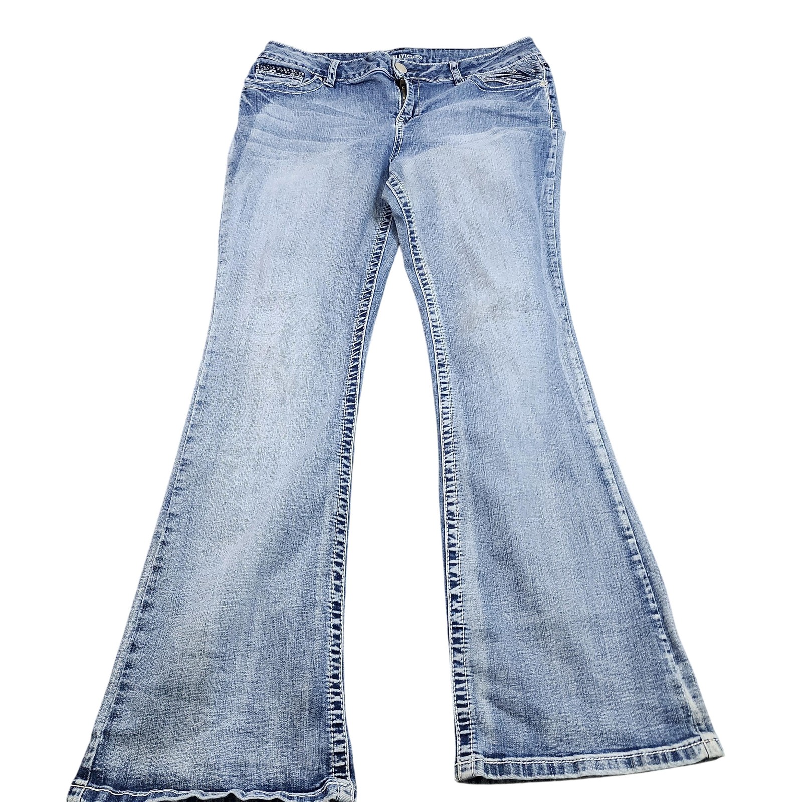 Maurices Bootcut Jeans Juniors 13/14 Reg Blue Wash Stretch Embellished 32×31