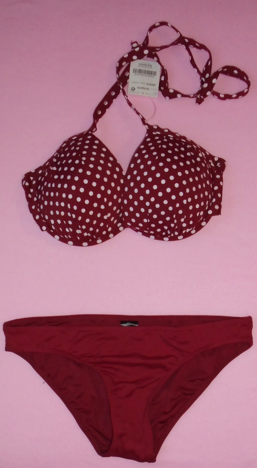NEXT Push Up Bikini polka dot berry top 32DD/E berry briefs Size 8 New Tags BNWT