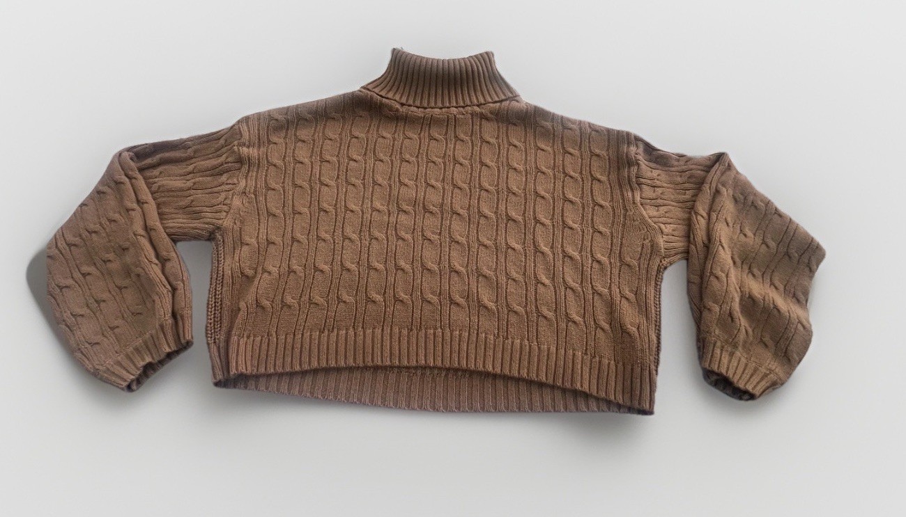 Ambiance Apparel Brown Cable-Knit Turtleneck Pullover Sweater Womens L Solid