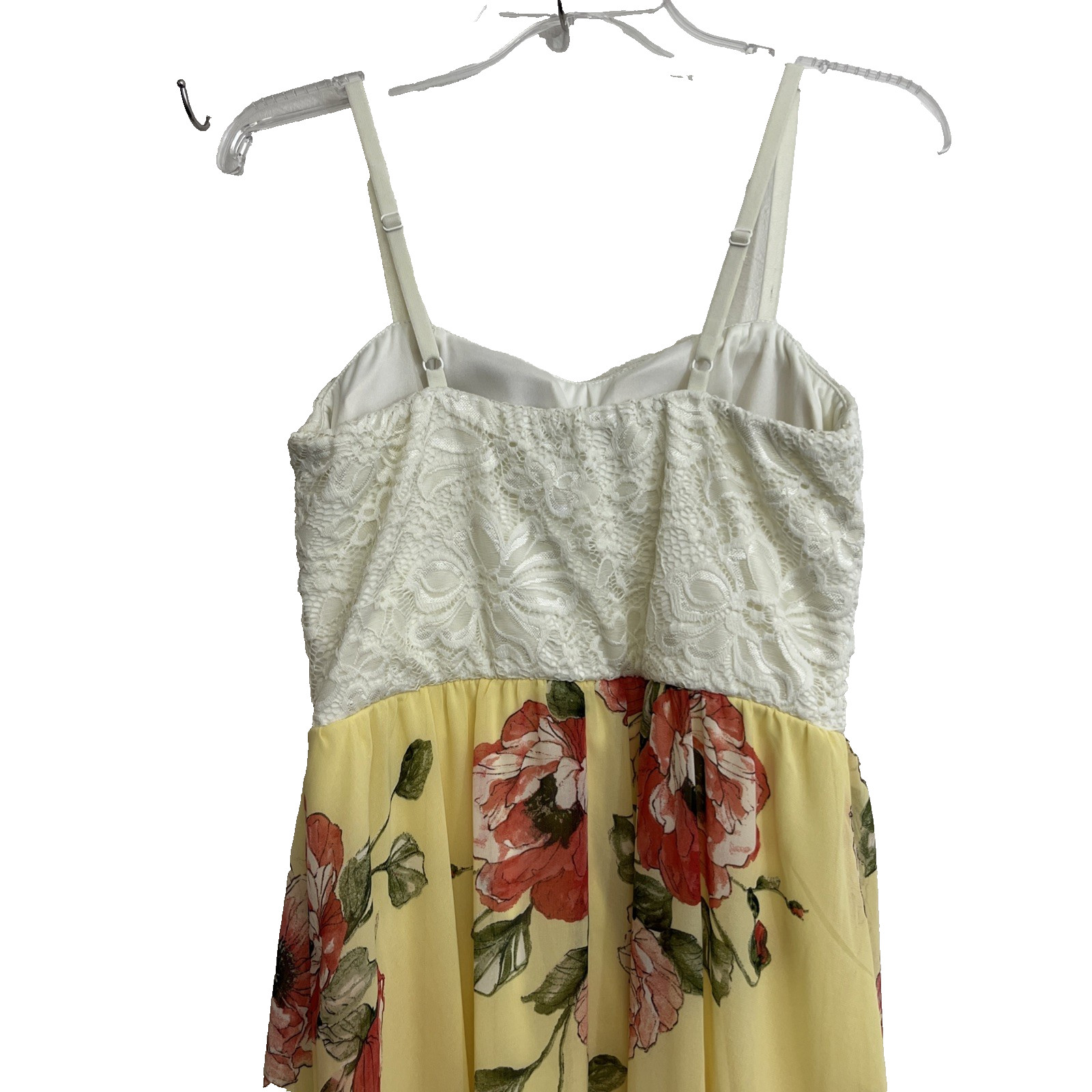 A.U.W. Sundress Size L Yellow Pink Floral Adjustable Strap Built In Bra Hi-Low