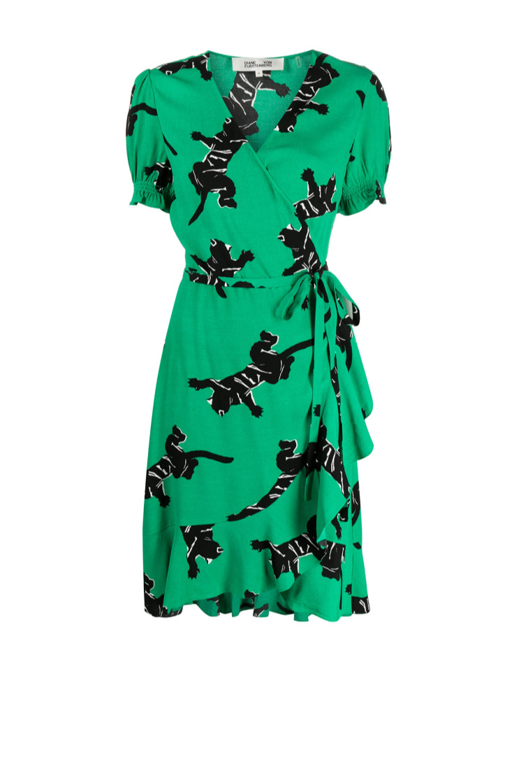 DVF Diane Von Furstenburg Emilia Panther Print Green Dress Small BNWT