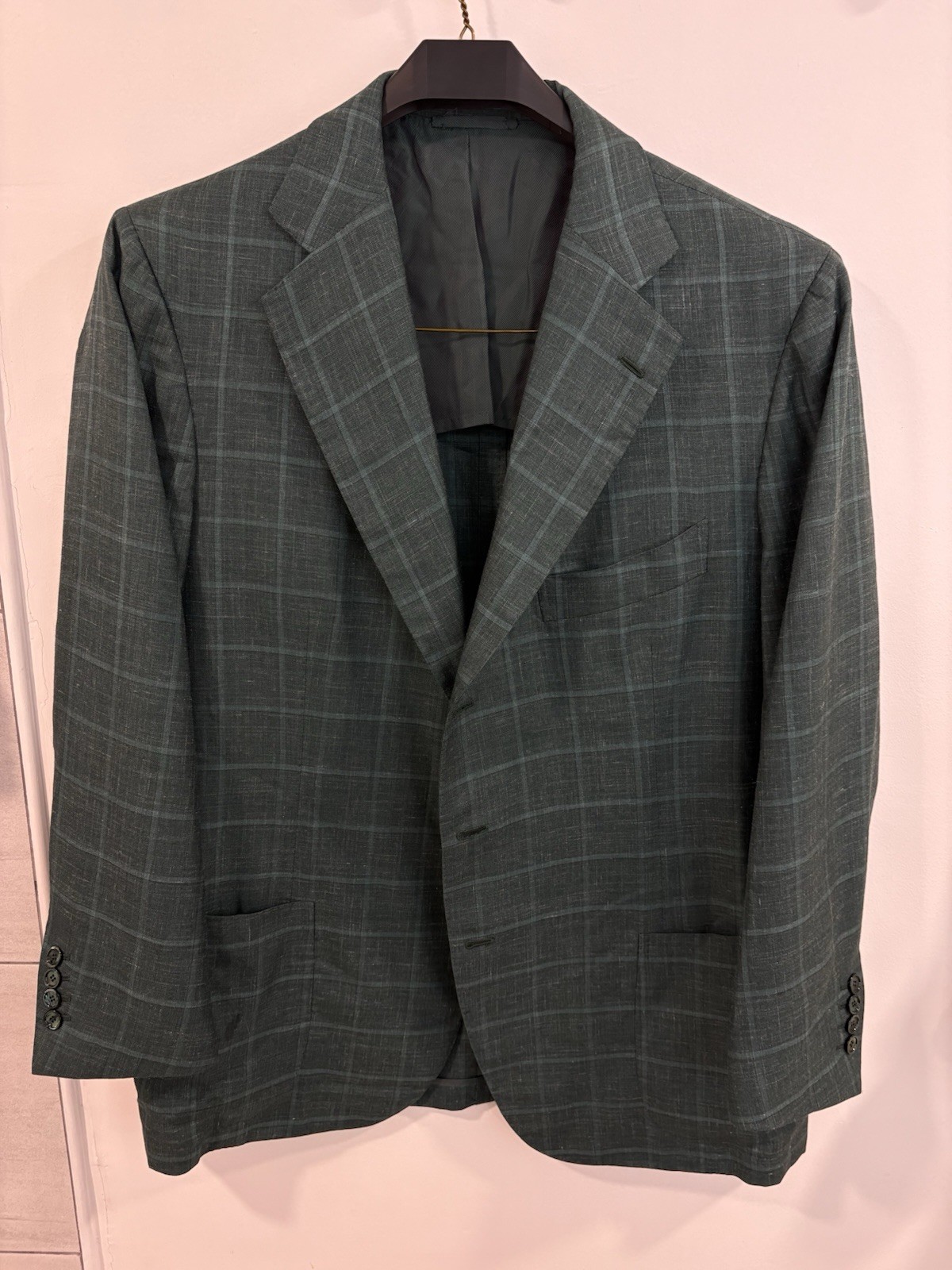 Cesare Attolini Napoli Blazer 46R 56 Green Plaid Cashmere Silk Linen Italy