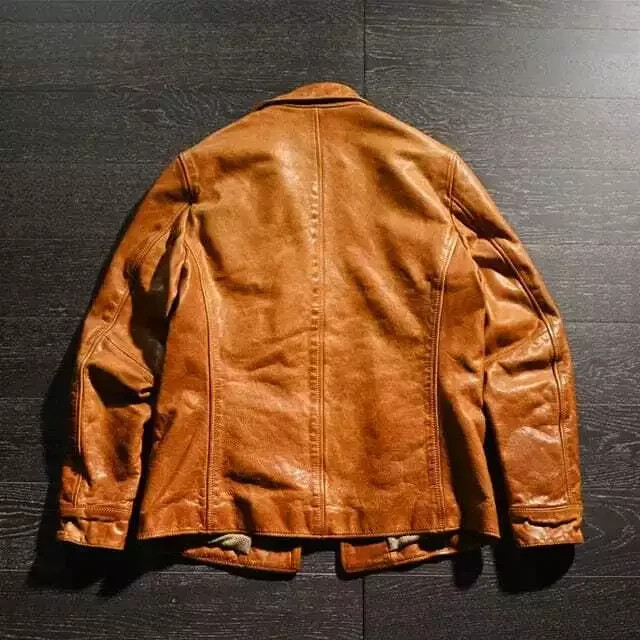 Men’s Classic Peacoat Style Biker Genuine Lambskin Leather Jacket