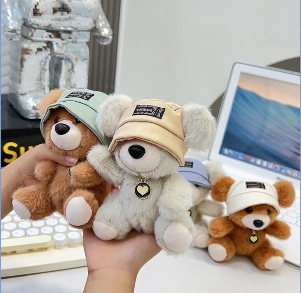 13cm Hat Bear Love Doll Plush Filled Toy Keychain Backpack Pendant Birthday Gift