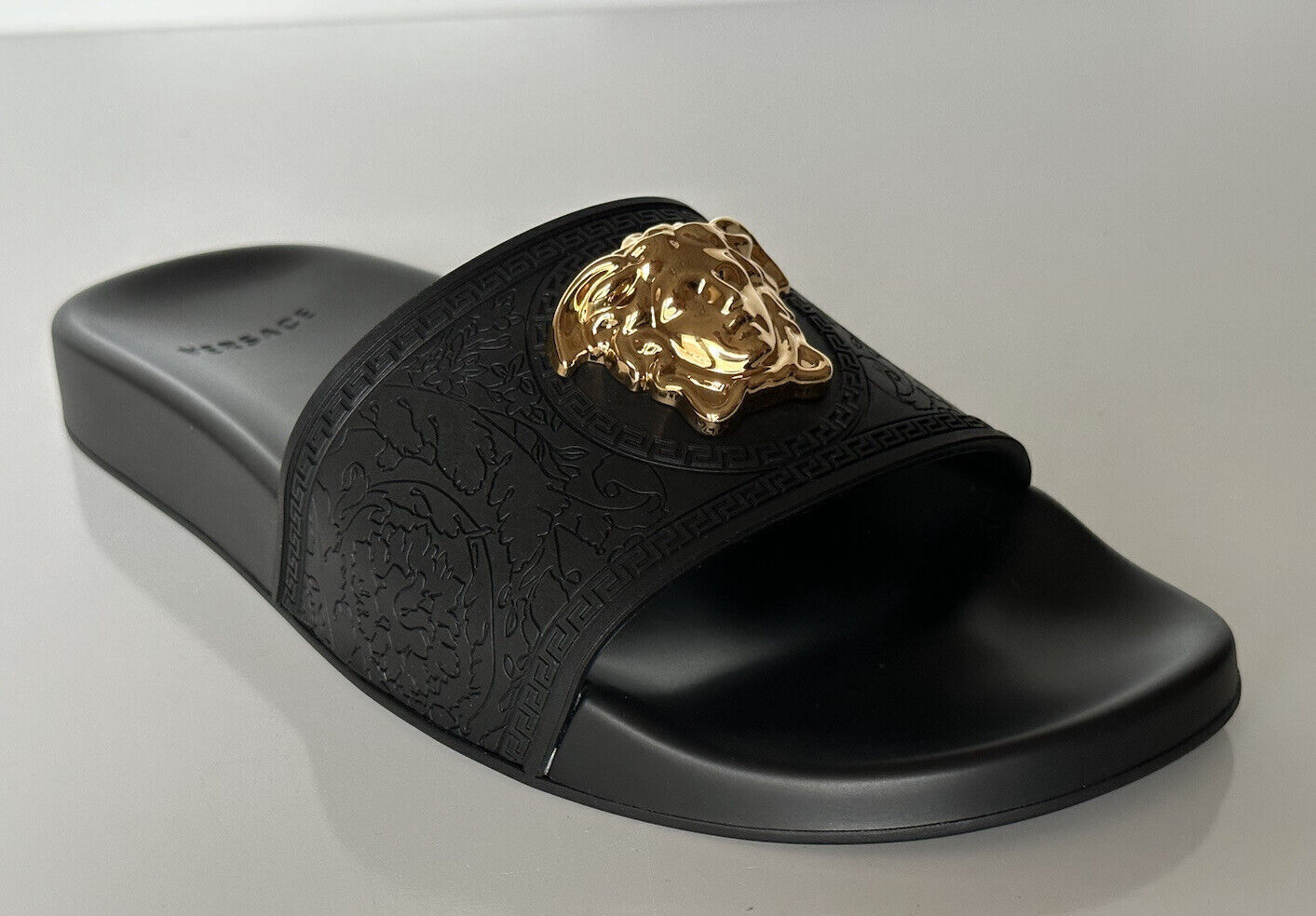 Versace Gold Medusa Head Slides Sandals Black 10 US (40 Euro) Italy NIB $450