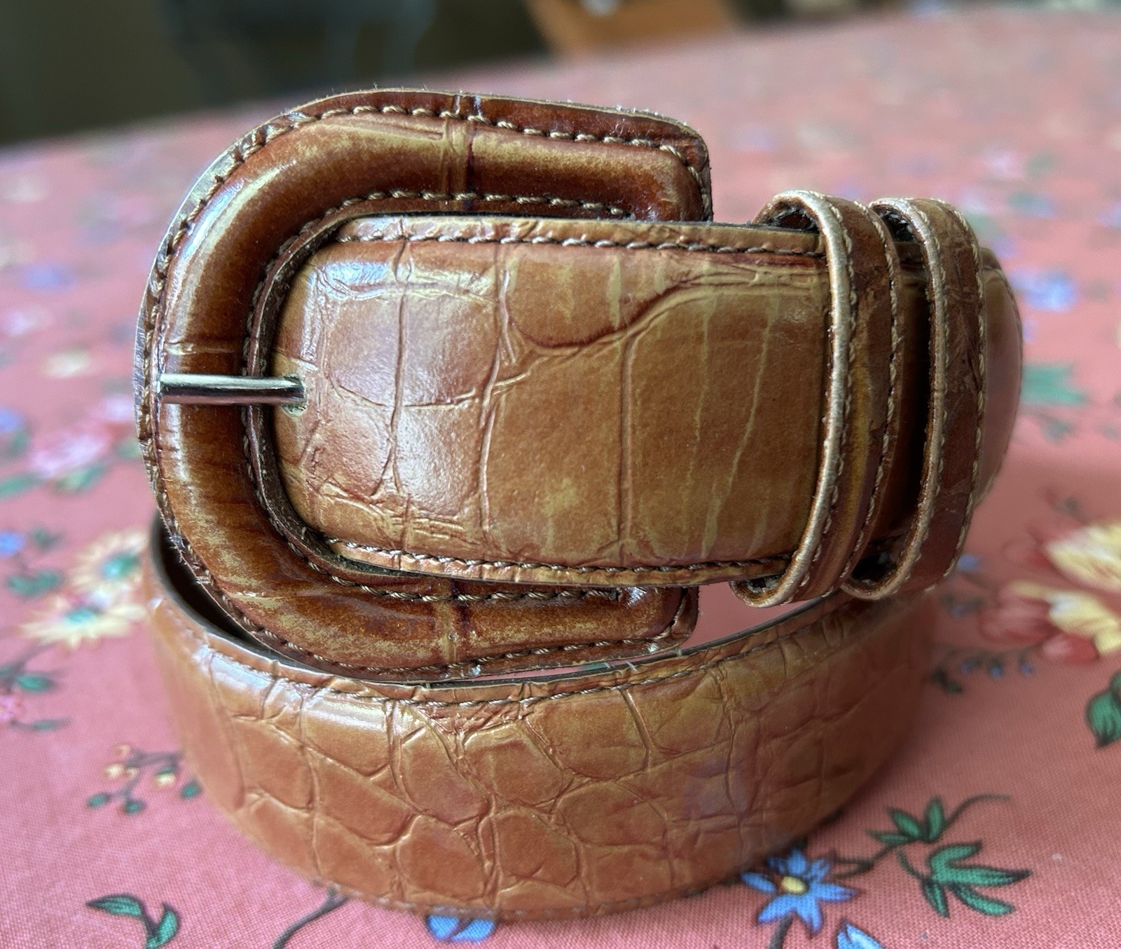 Vtg Women’s Small Genuine Alligator Belt 25-29” Waist Orange Brown 1.25” Wide