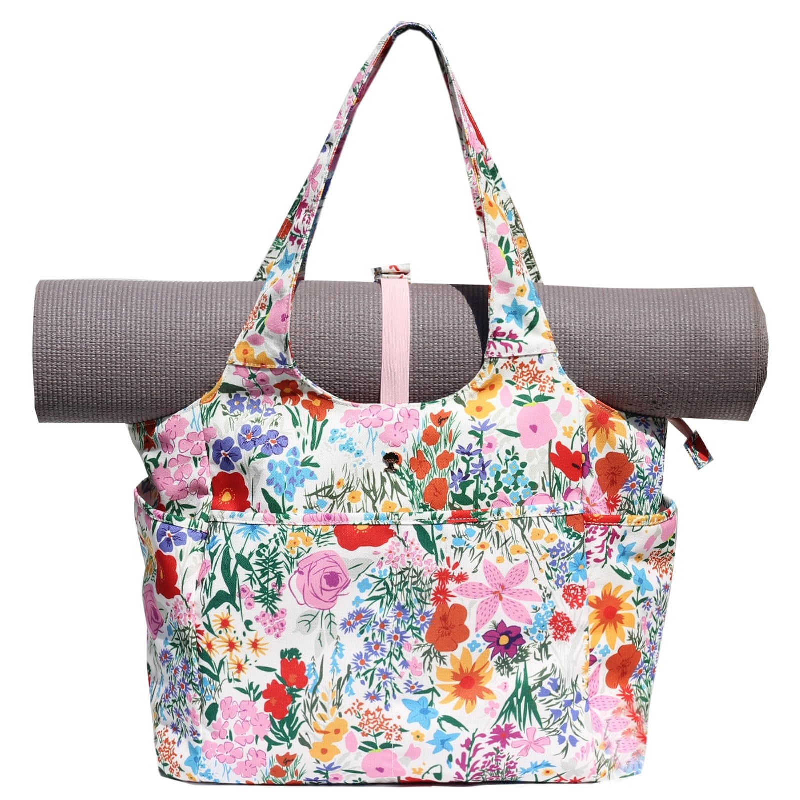 ESVAN Yoga Tote Bag Mat bag 17.3 X 7.9 X 13.8 Inches, Canvas Pink Flower