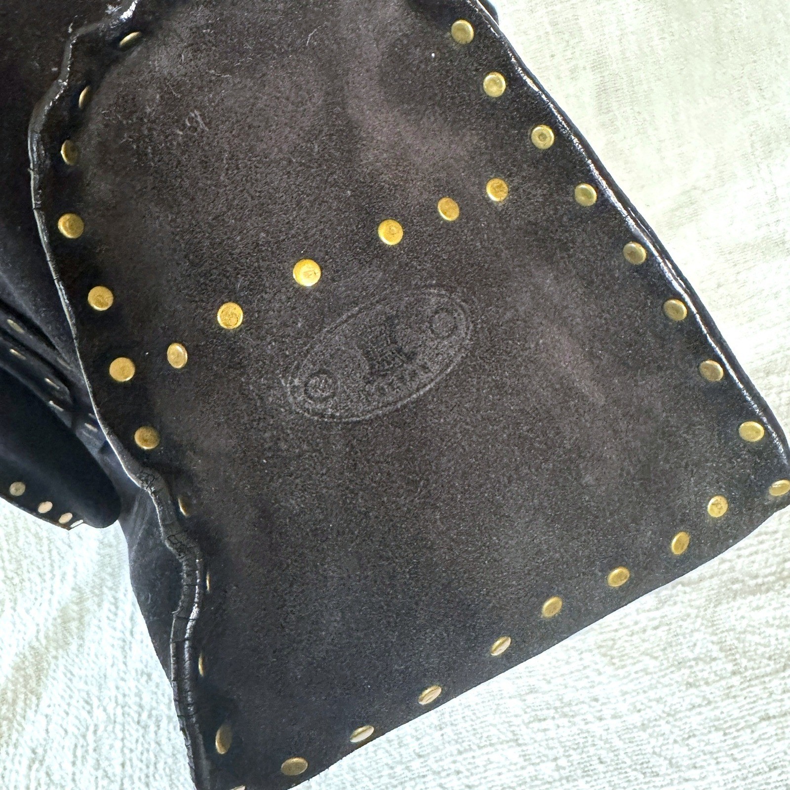 Vintage Celine Boogie Bag Black Suede Gold Studded Satchel Handbag