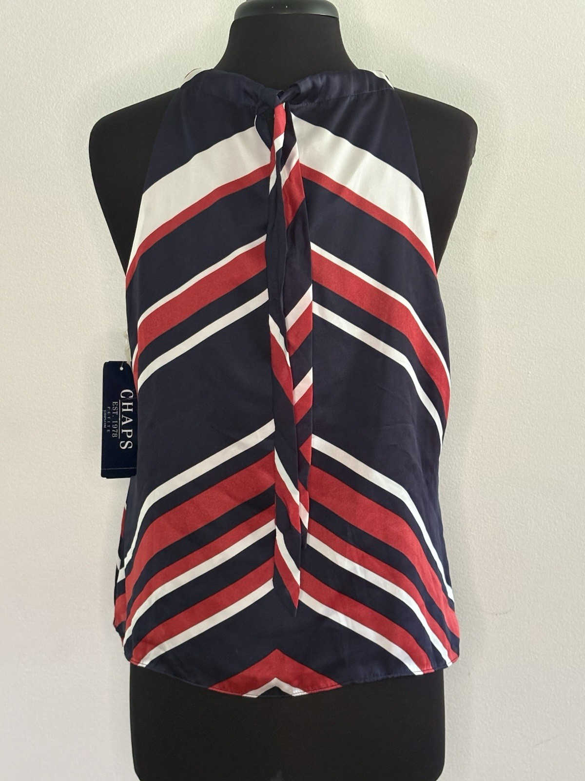 Chaps Women’s Navy Red White Striped Halter Tie Neck Top Petite PXL