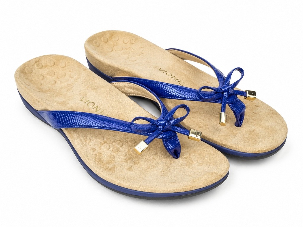 Vionic Bella II Lizard Blue Bow Thong Flip Flop Sandals Women’s US 7.5 Orthotic