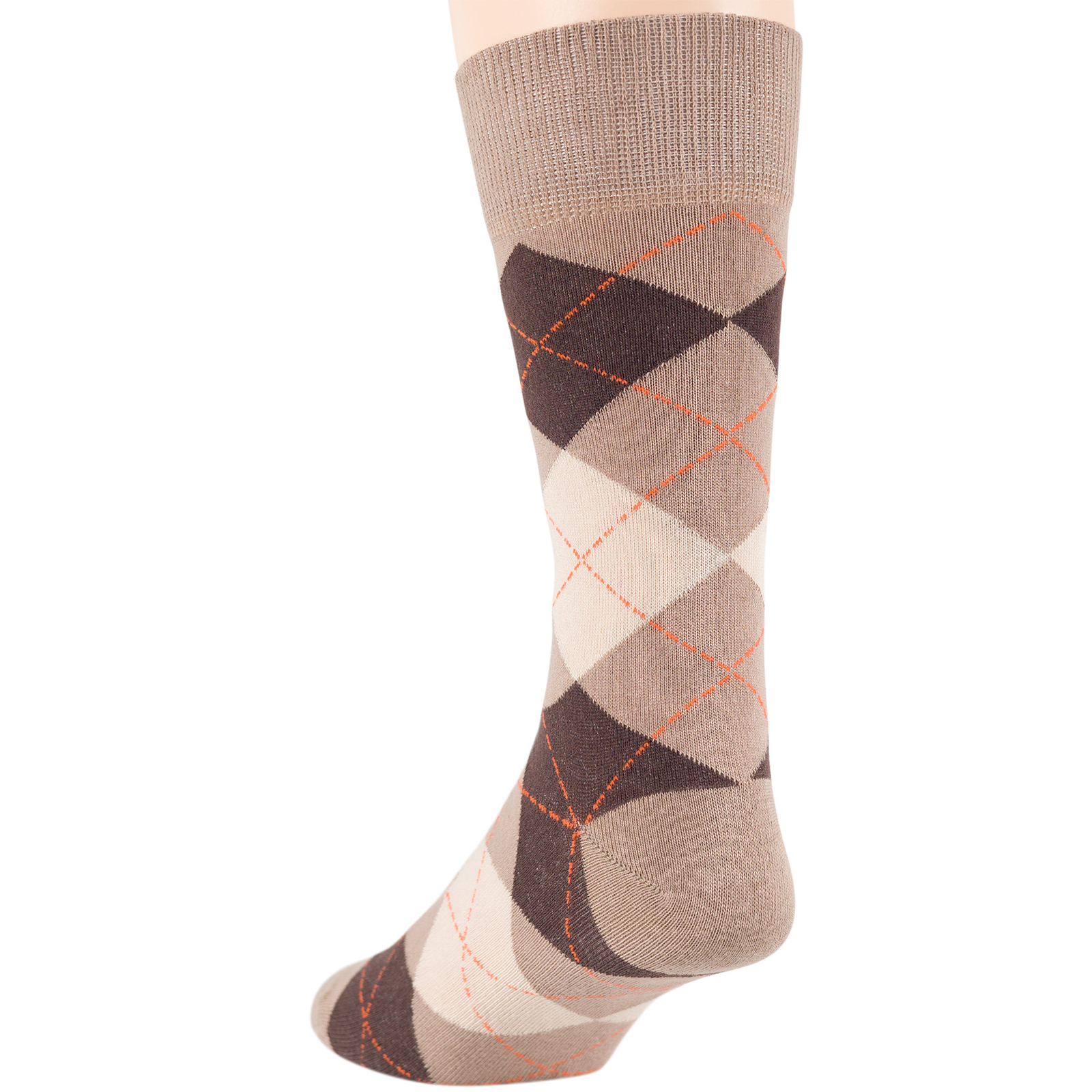 Men Cotton Dress Socks 6 Pack Large Argyle Polka Dot Stripes Beige Tan Brown