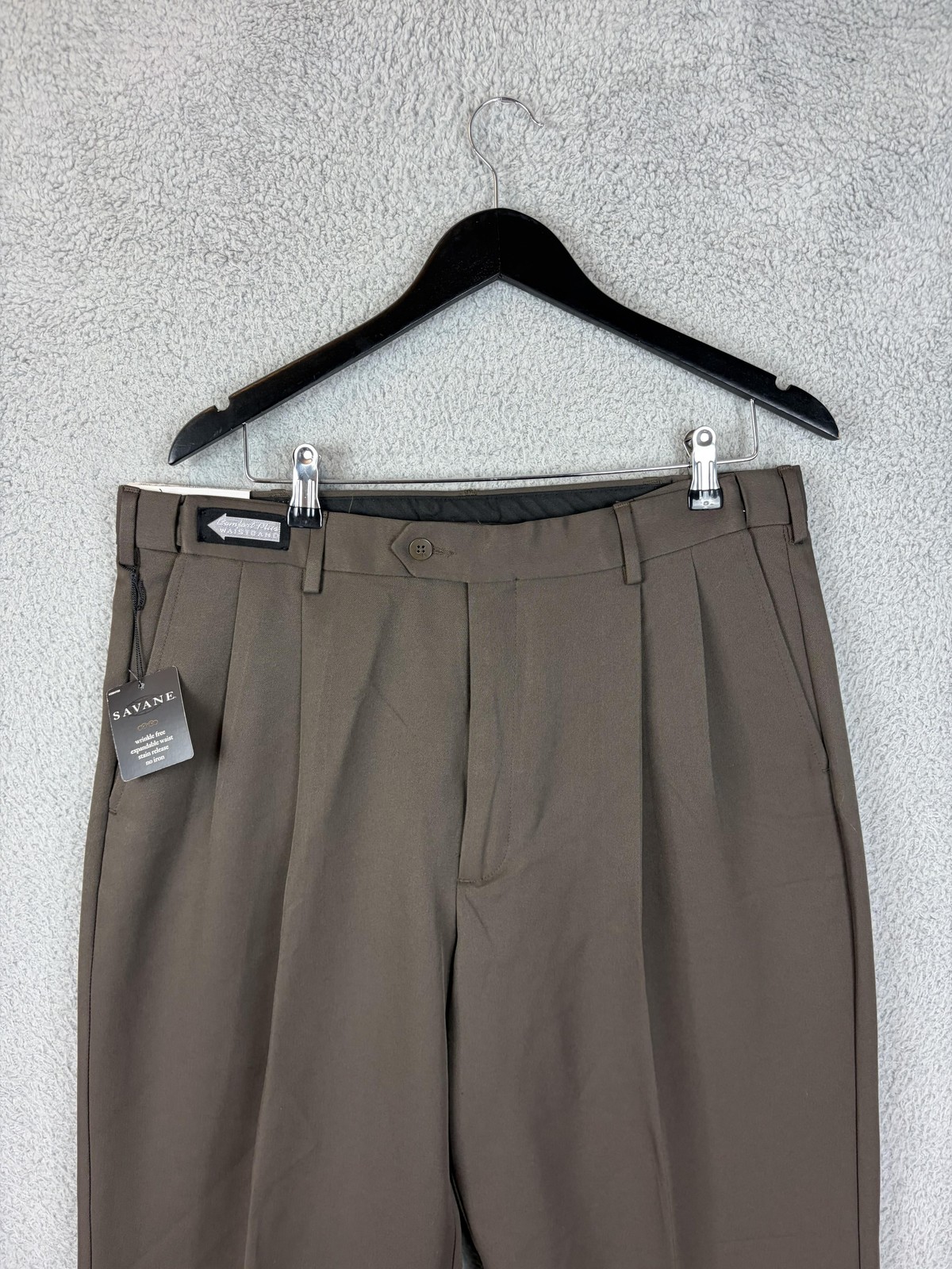 Savane Microfiber Dress Pants Mens 36×29 Brown Pleated Expandable Comfort New