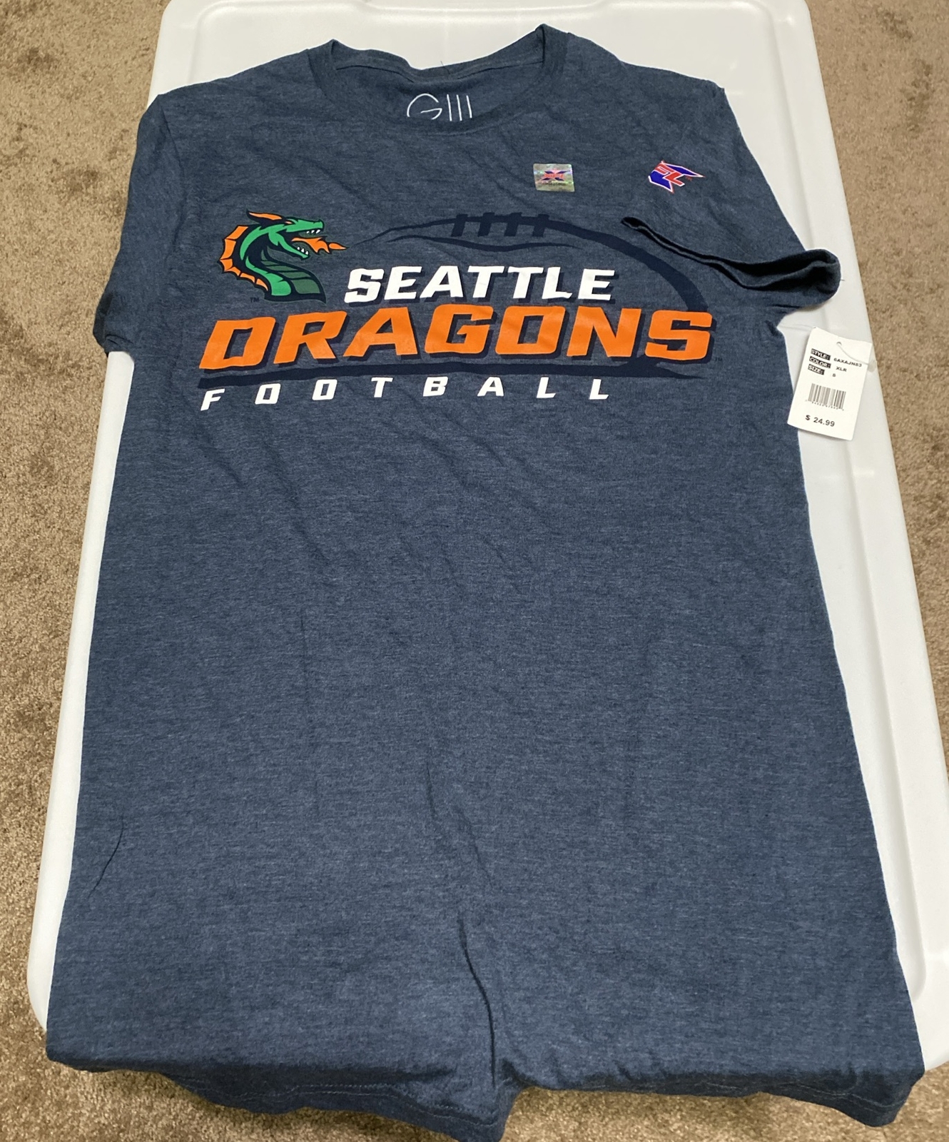 XFL Men’s Seattle Dragons Logo Tee Shirt T-Shirt, Navy Blue, Size Small