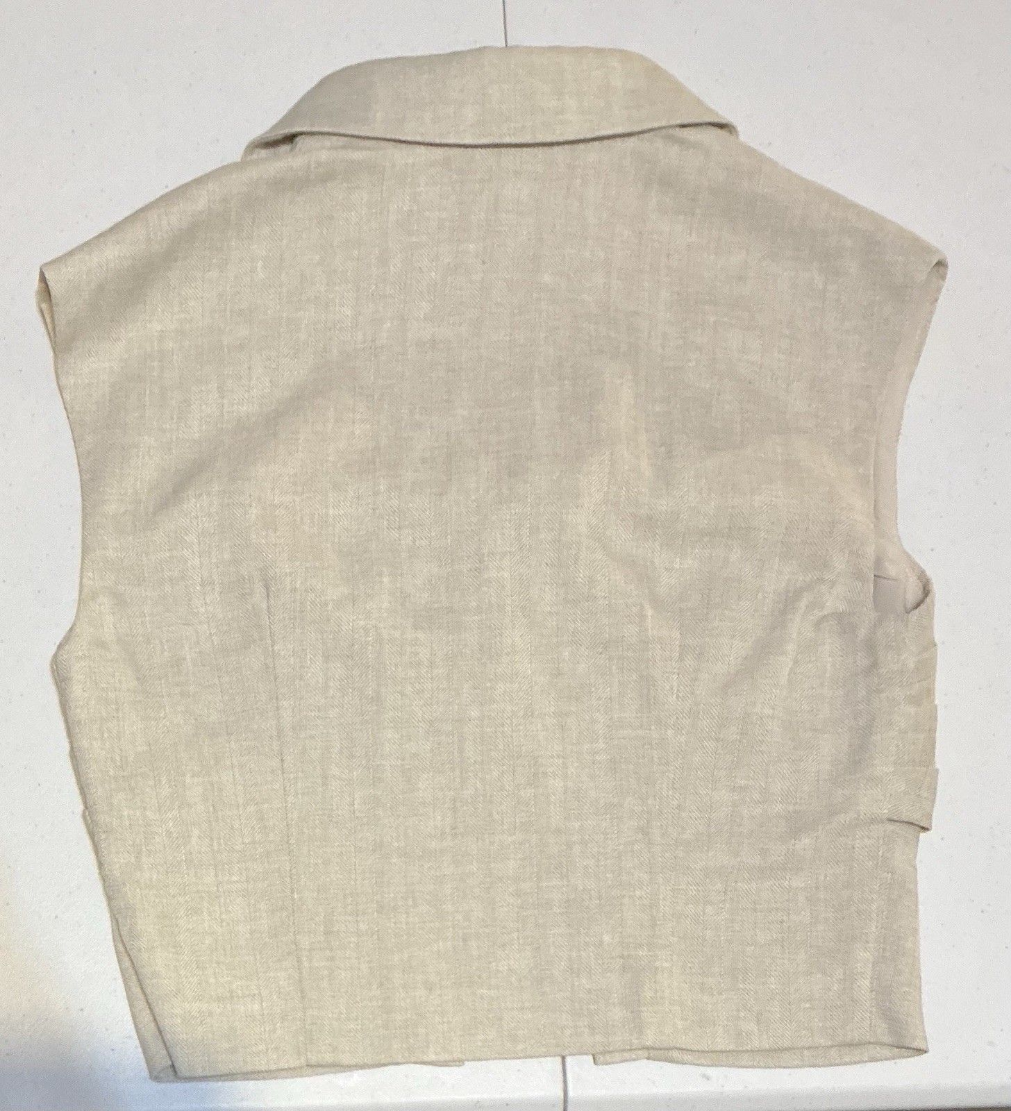 NWT Women’s COMMENSE Linen-Blend Beige Sleeveless Cropped Blouse Size S