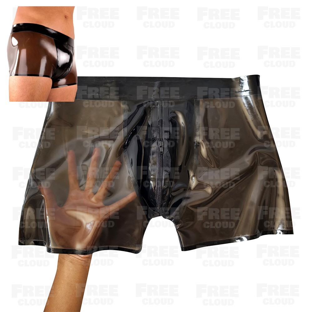 Transparent Black Latex Boxer Shorts with Front Zip Rubber Undwear Fetish 0.4mm