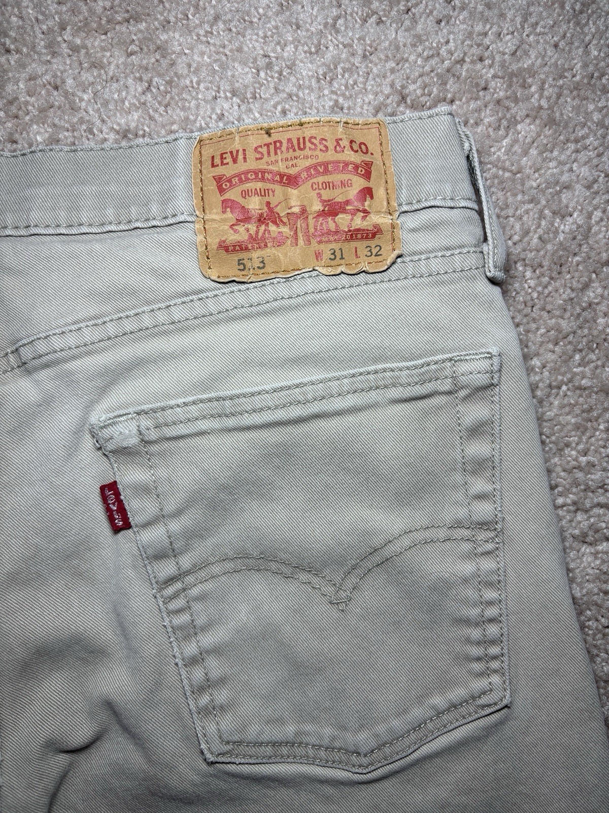 Levi’s 513 Slim Straight Jeans Men’s 31×32 Distressed Khaki Beige