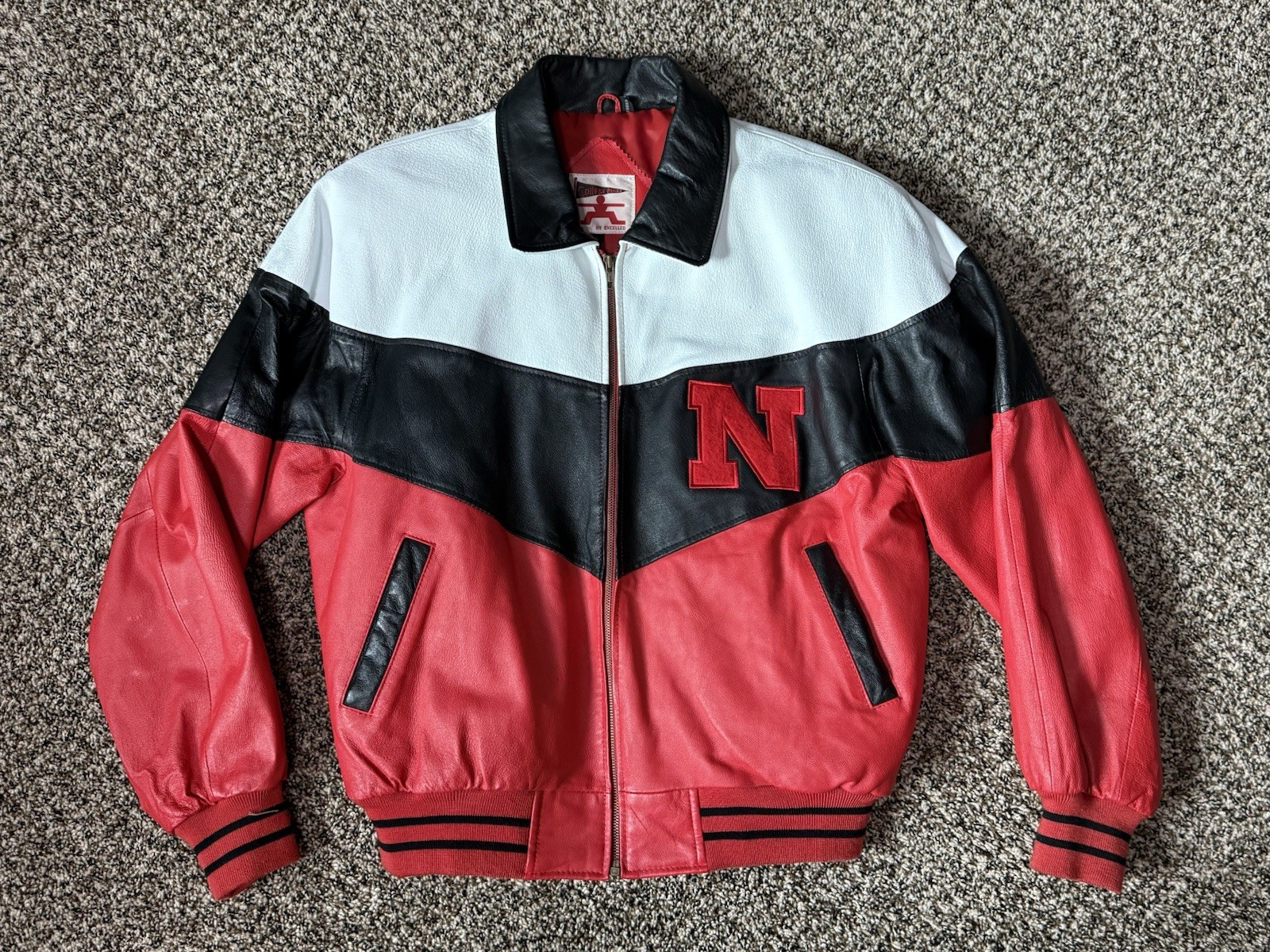 Vintage RARE Nebraska Cornhuskers Leather Jacket 90s Huskers College Phase Sz L