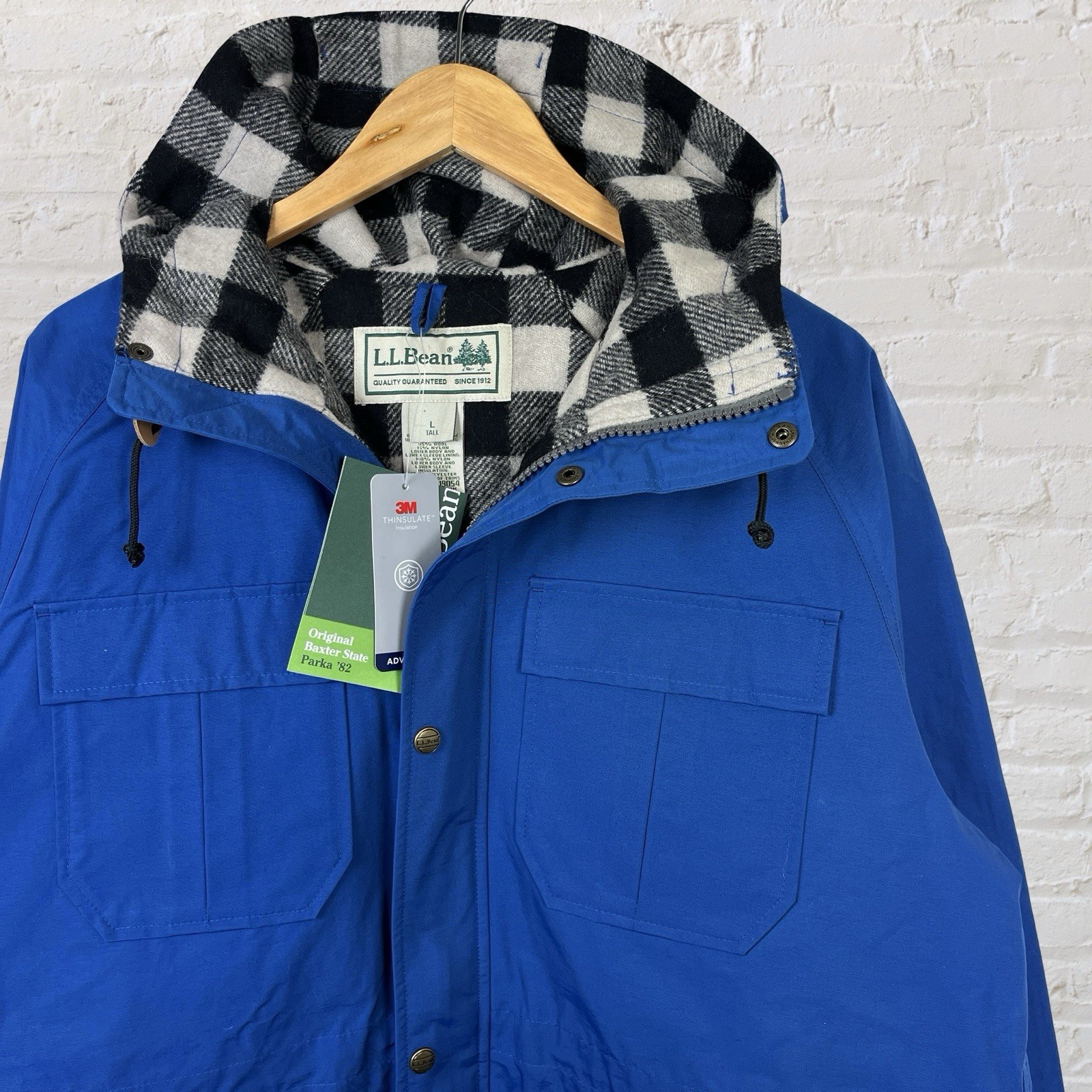 LL Bean Jacket Baxter State Parka 82 Wool Field Coat Hood Blue Mens Large Tall