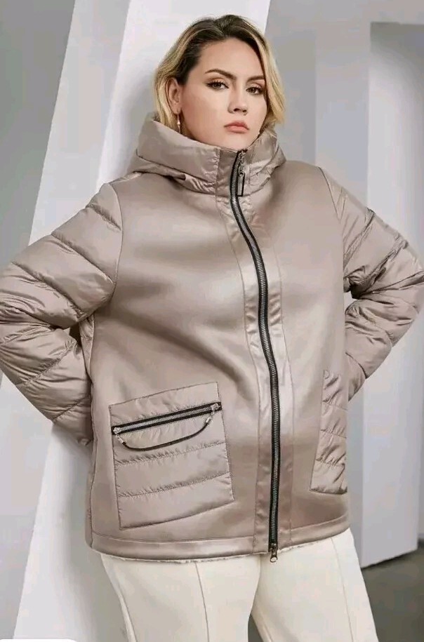 New Women’s Astrid Khaki Hooded Zippered Fall Winter Jacket Sz 12