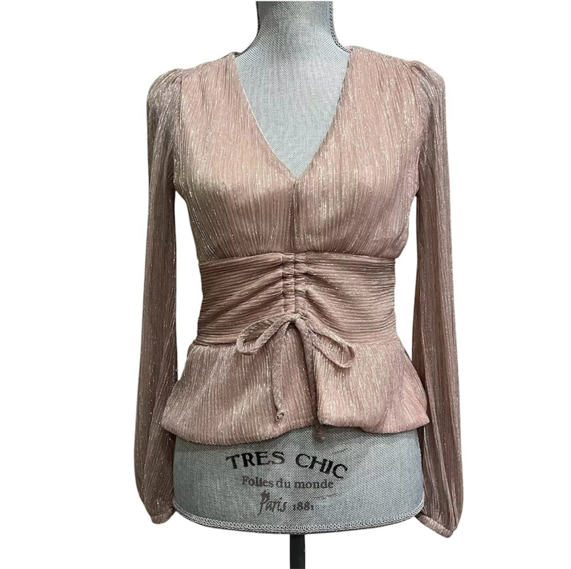 Sophia Vergara Blouse S Jeans Sheer Shimmer Metallic Sparkly Pink & Rose Gold
