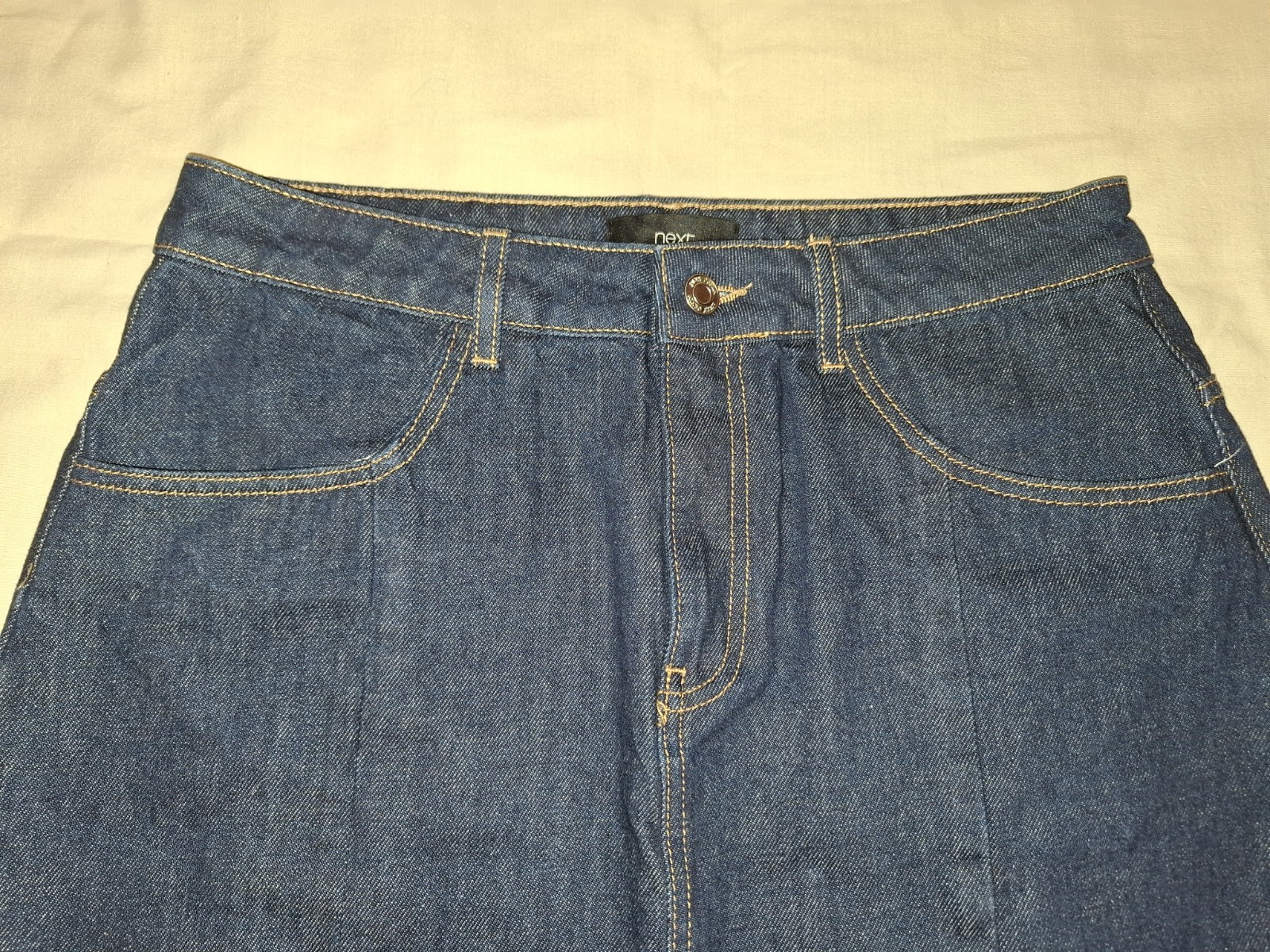 Next Ladies Size 12 Dark Blue Mini Denim Skirt Mid Thigh Length