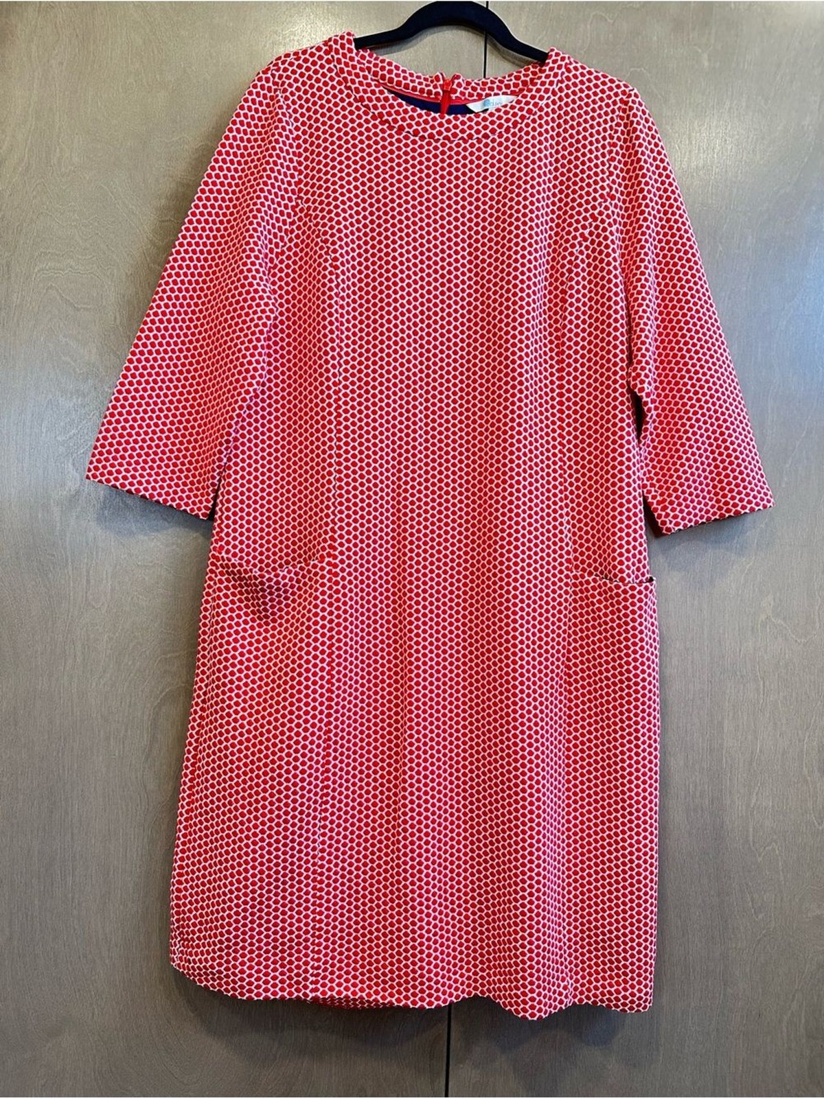 Boden Red White Geometric Shift Dress Pockets Lined Size 16