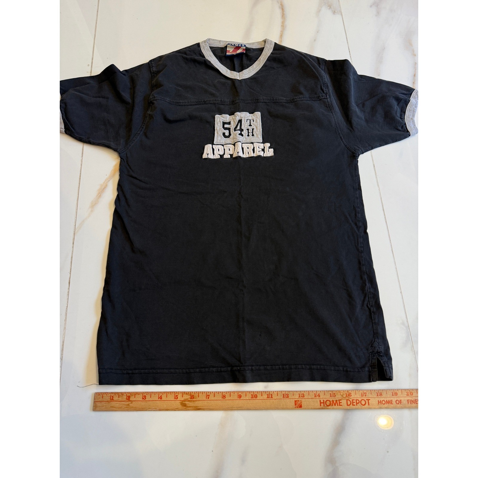 James Jordan 54th Apparel Mens V-Neck Ringer T-Shirt Black Grey Large