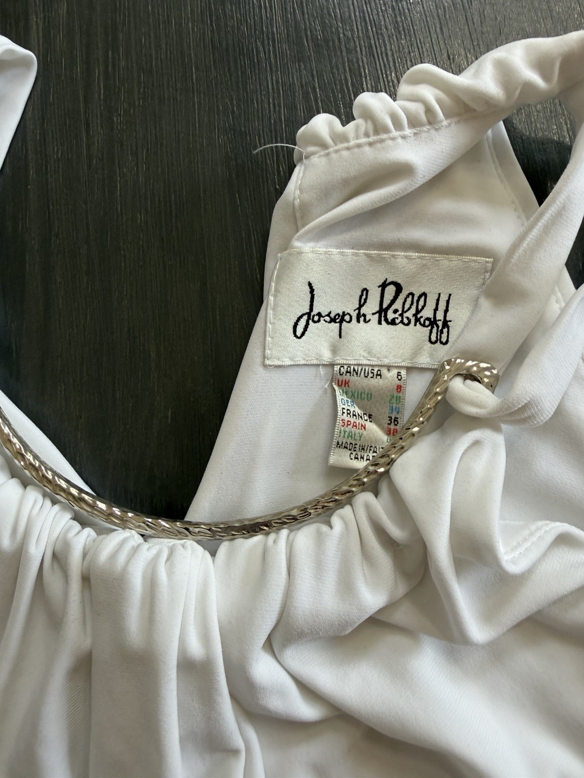 Joseph Ribkoff Womens Size 6 Cream Halter Top Chain Neck Sleeveless Blouse