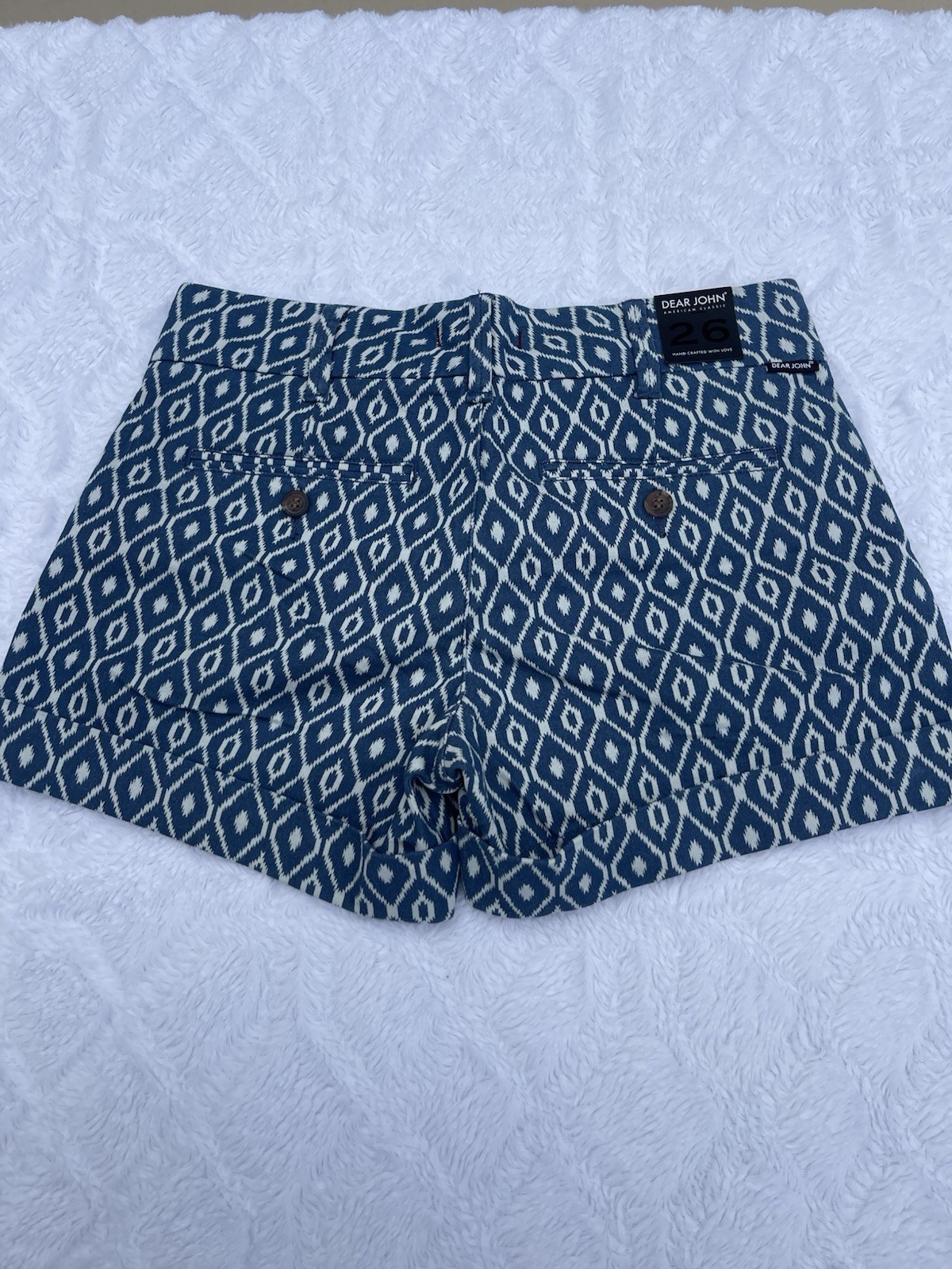 Dear John American Classic Womens Blue/White Geometric Chino Stretch Shorts 26