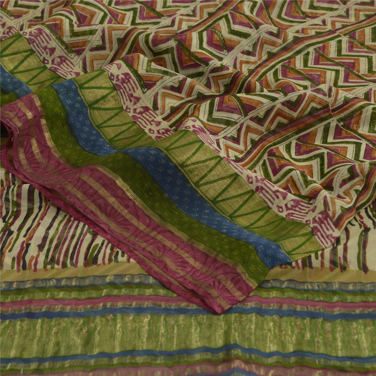 Sanskriti Vintage Indian Sari Pure Georgette Printed Fabric 5Yd Craft Sarees