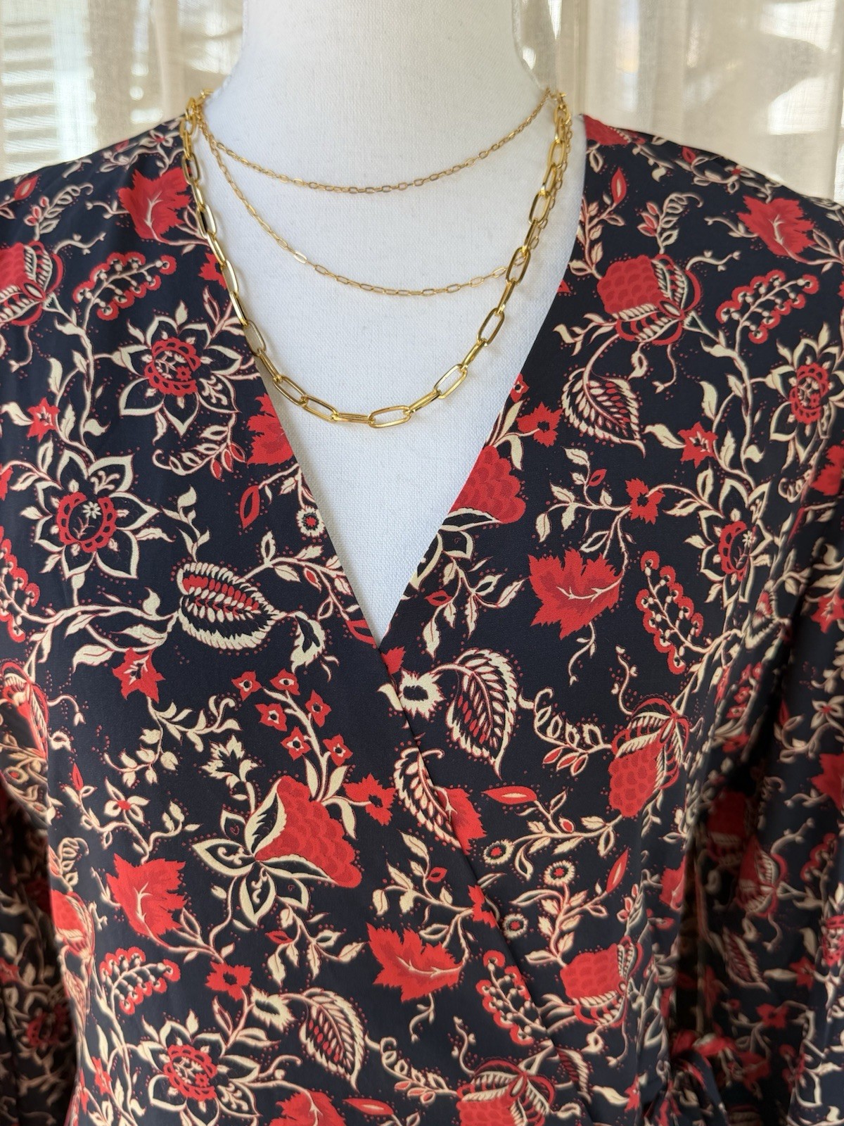 NWT RHODE Caro Black Red Cream Floral Fit & Flare Wrap Dress Long Puff Sleeve S