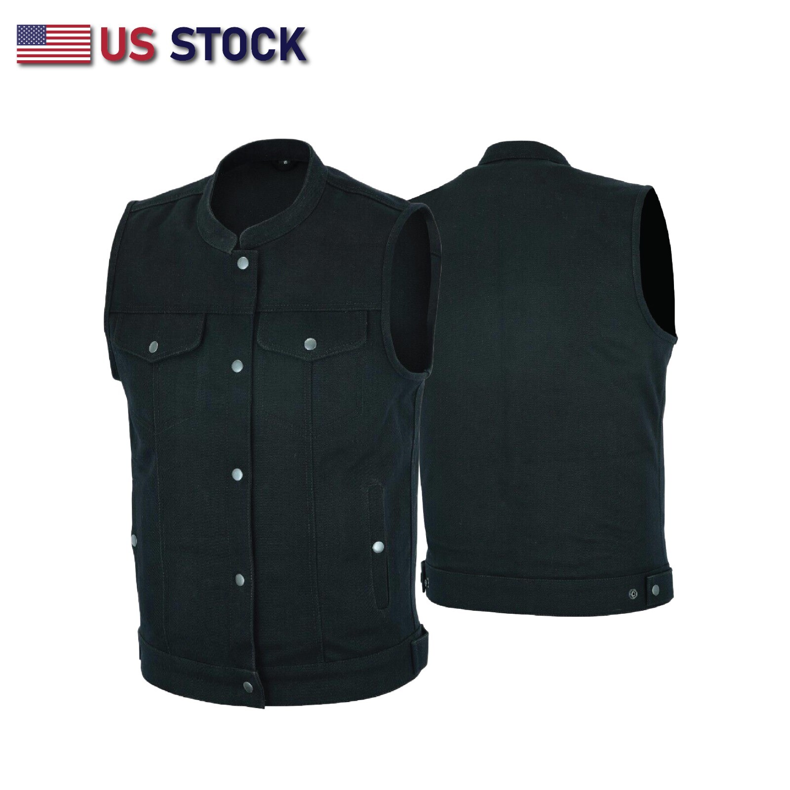 Men SOA Denim Black Vest Club Cut Outlaw Anarchist mc BikerVest SKU HL21688
